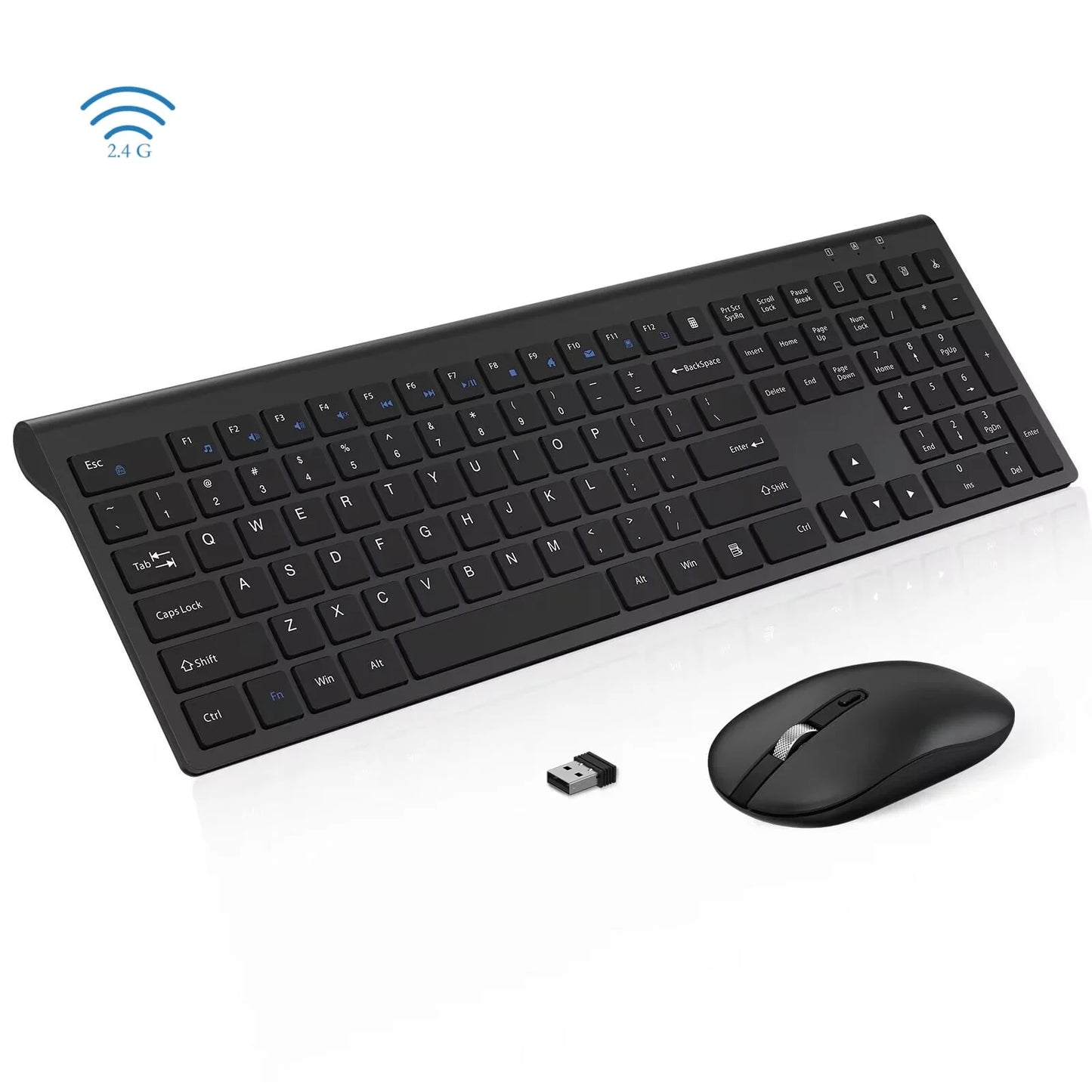 Wireless Keyboard and Mouse Combo, cimetech 2.4G Full-Sized Ultra-Slim Computer Keyboard and 3 Level DPI Adjustable Cordless USB Mouse for Computer/Laptop/PC/Windows(Black)