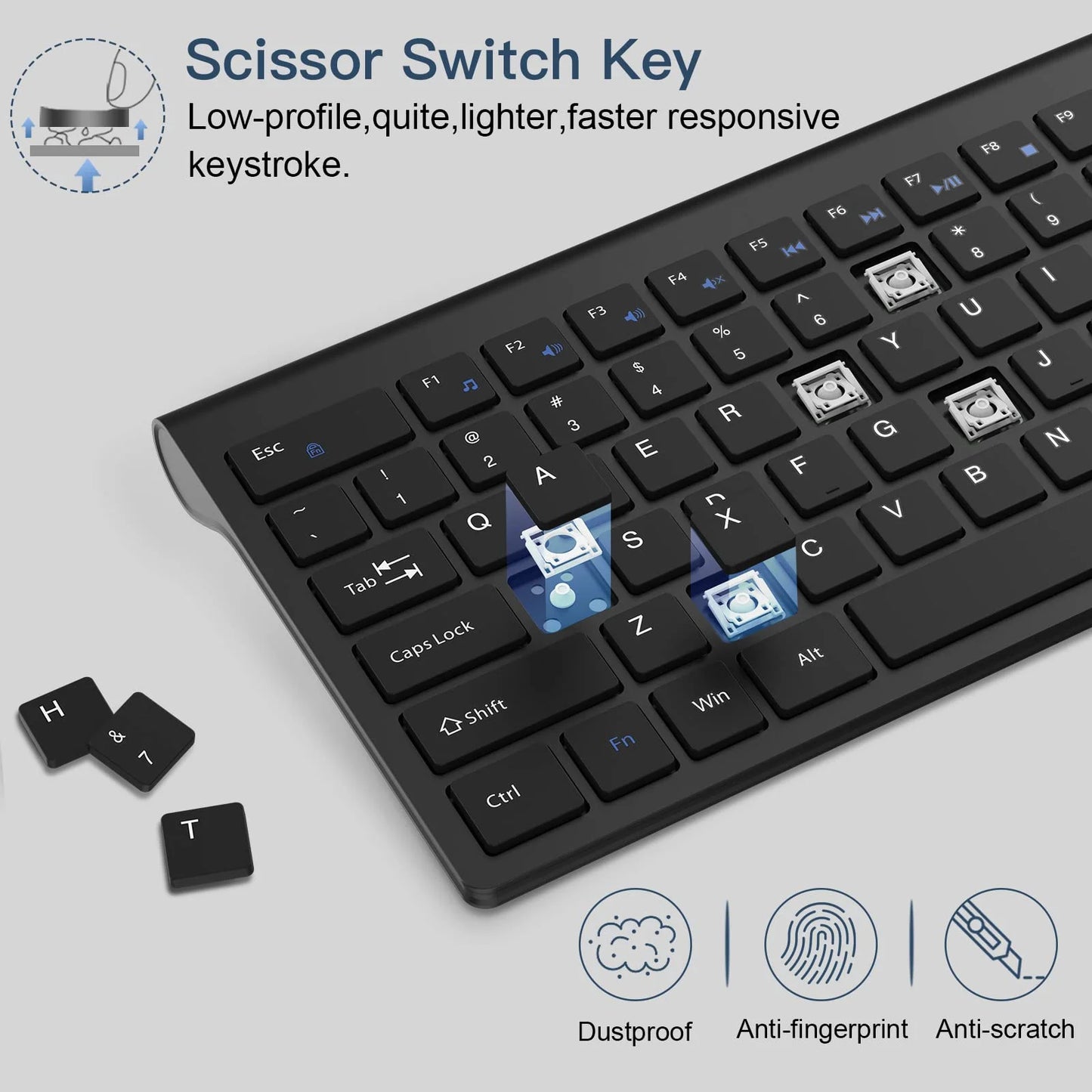 Wireless Keyboard and Mouse Combo, cimetech 2.4G Full-Sized Ultra-Slim Computer Keyboard and 3 Level DPI Adjustable Cordless USB Mouse for Computer/Laptop/PC/Windows(Black)