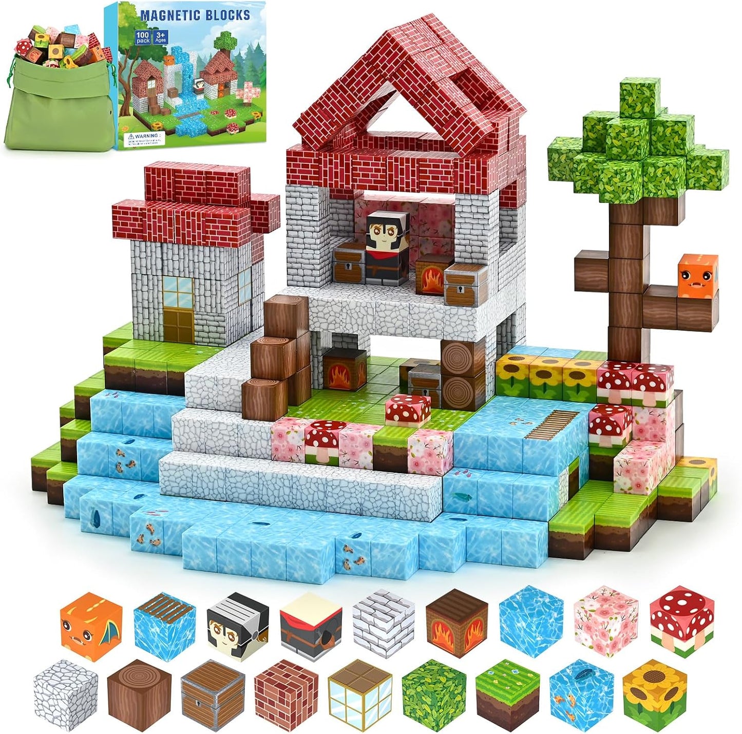 100PCS Magnetic Blocks Building Cubes for Boys & Girls Age 3-5 6-8, Sensory Toys for Toddler Boy Girl, Fidget Cubes Construction Magnetic Kids Toys Gifts for Halloween, Christmas, Birthday