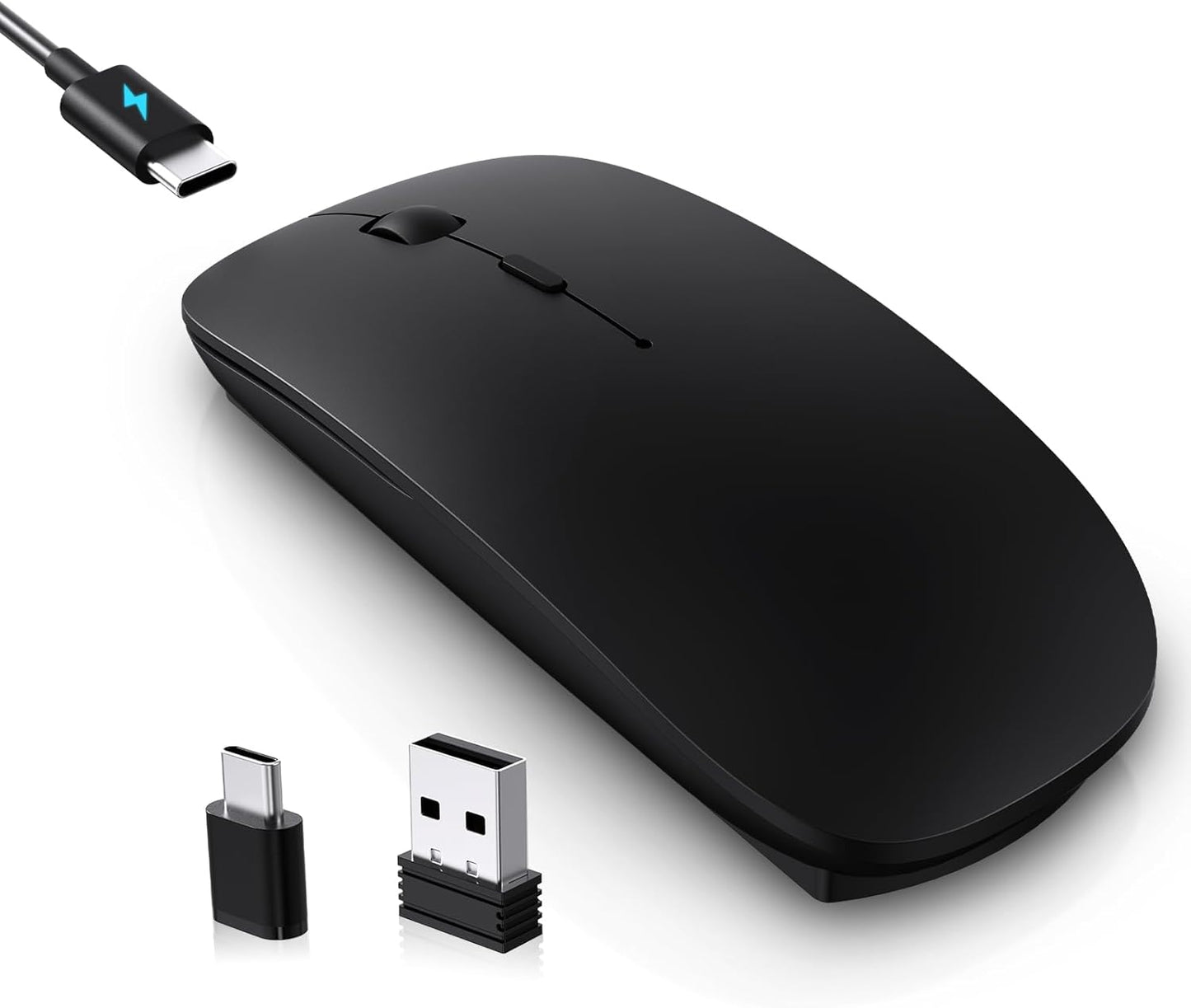 RaceGT USB C Wireless Mouse, Rechargeable Portable Silent Mouse Nano USB and Type C Receiver Dual Mode Wireless Mice, Slim Travel Mouse for MacBook Air, Laptop, Mac, MacBook, Chromebook, Android, PC