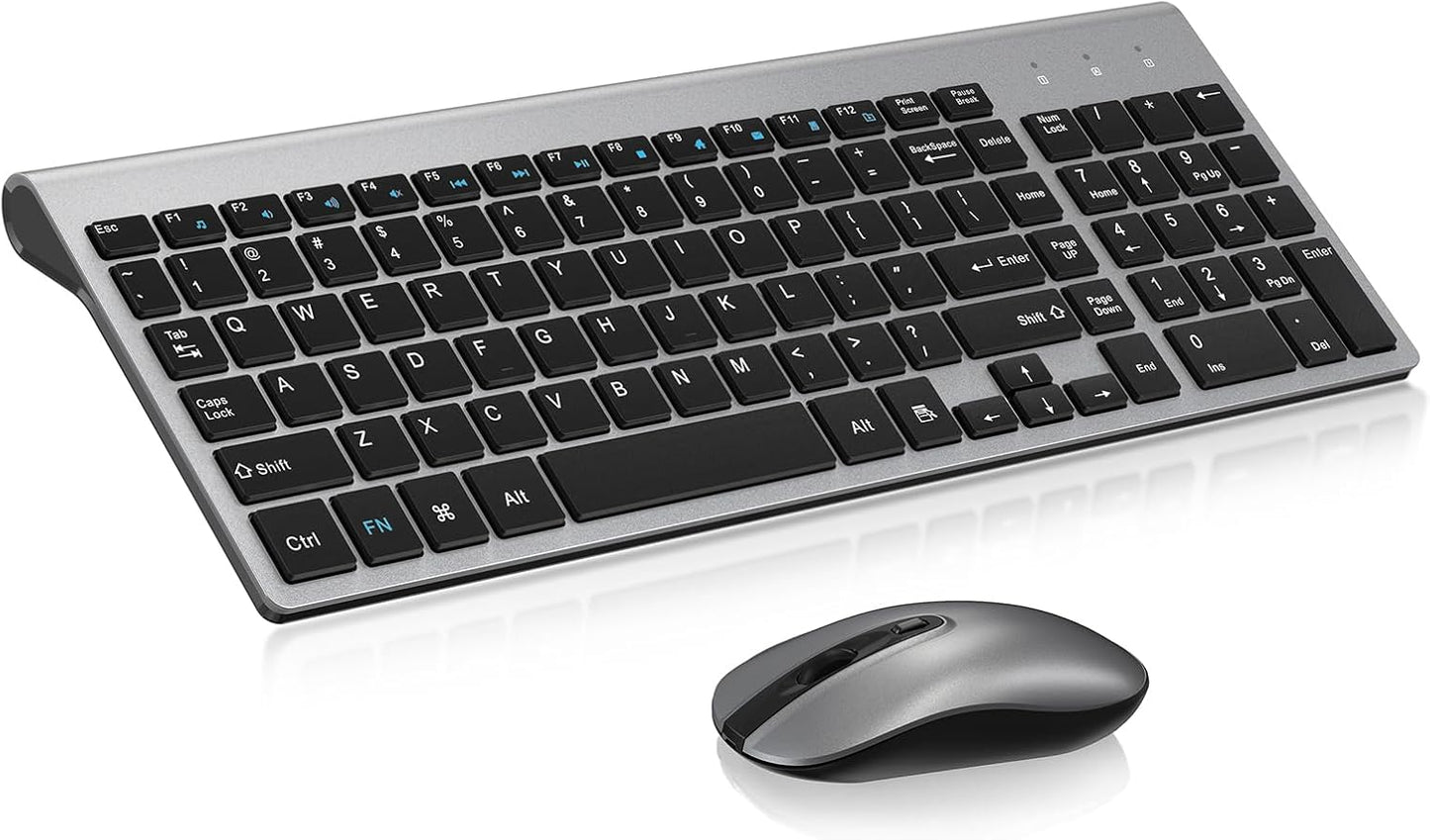 Wireless Keyboard Mouse Combo, cimetech 2.4G Compact Full Size Wireless Keyboard and Mouse Set, Ultra-Thin Sleek Design for Windows, Computer, Desktop, PC , Notebook, USB Receiver - (Grey)