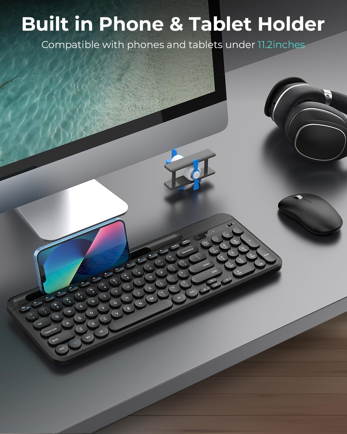 RaceGT Computer Keyboards & Mice, Wireless USB 2.4G Standard Keyboard & Mouse Set, Keyboard with Tablet Phone Holder, Silent Optical Mouse, Black