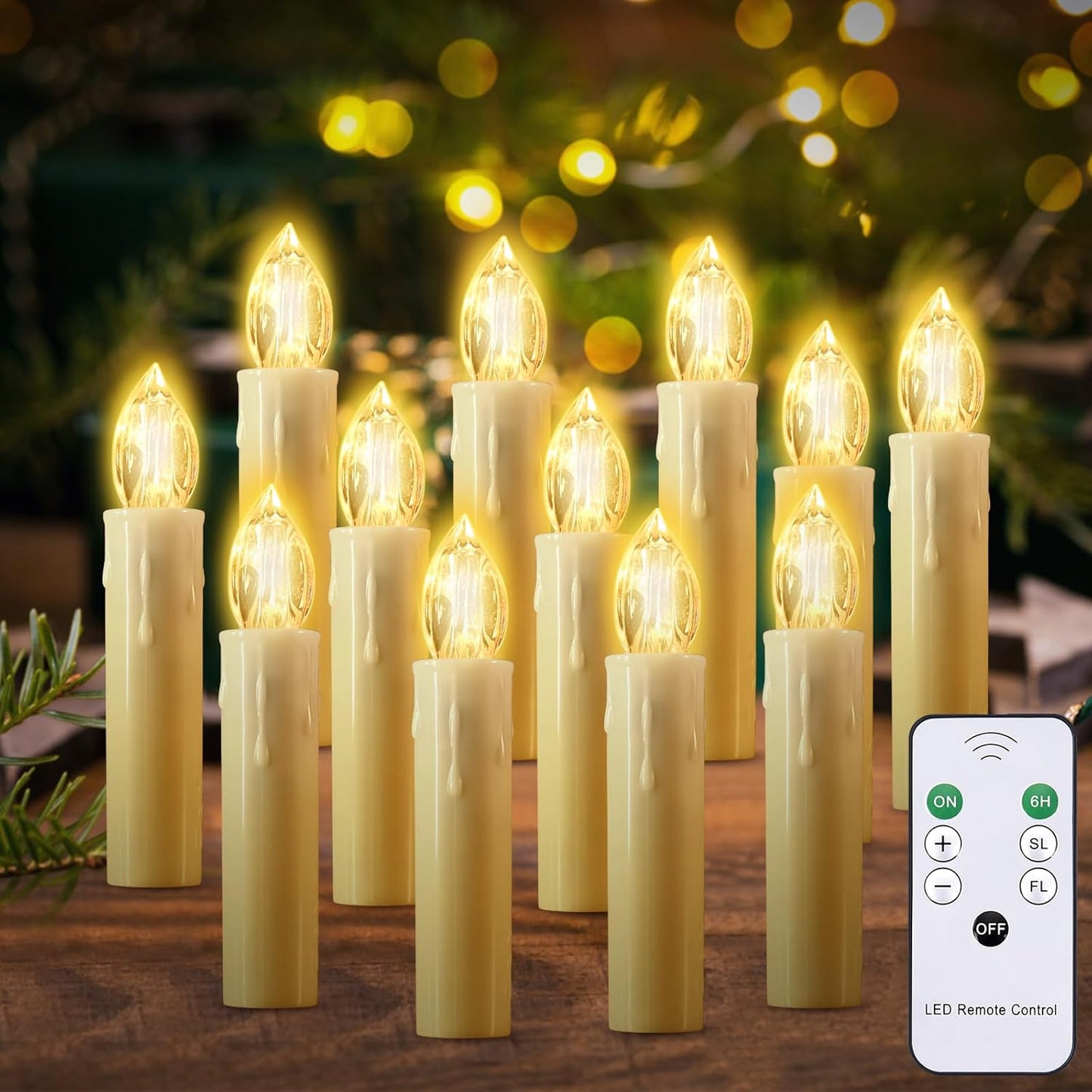 12PCS LED Flameless Candles, Cimetech Battery Operated Candle Lights with Remote Control Timer/Clips, Warm White Window Candles for Home Indoor Outdoor Wedding Halloween Christmas Trees Decor