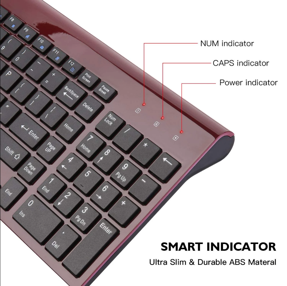 Wireless Keyboard Mouse Combo, Cimetech Compact Full Size Wireless Keyboard and Mouse Set 2.4G USB Ultra-Thin Sleek Design for PC/Laptop/Windows(Wine Red)