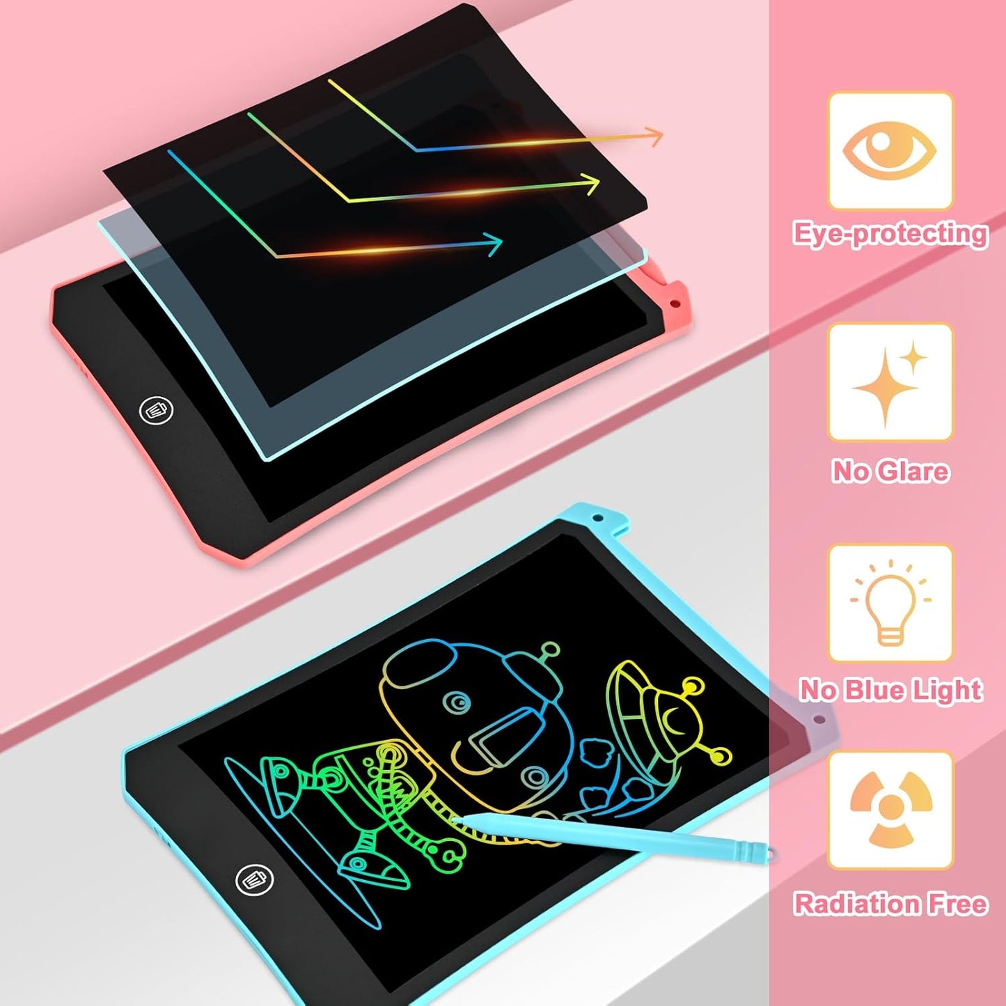 2 Pack LCD Writing Tablet, 8.5 inch Reusable Drawing Pad for Kids, Colourful Screen Drawing Tablet Doodle Board w/ Stylus Pen, Toy for 3 4 5 6 7 8 Years Old Kids, Gifts for Kids and Adults