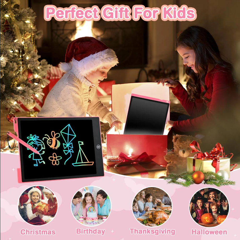 Cimetech LCD Writing Tablet, 12 inch Reusable Drawing Pad for Kids, Colorful Screen Drawing Tablet Doodle Board w/ Stylus Pen, Toy for 3 4 5 6 7 8 Years Old Kids, Gifts for Kids and Adults, Pink