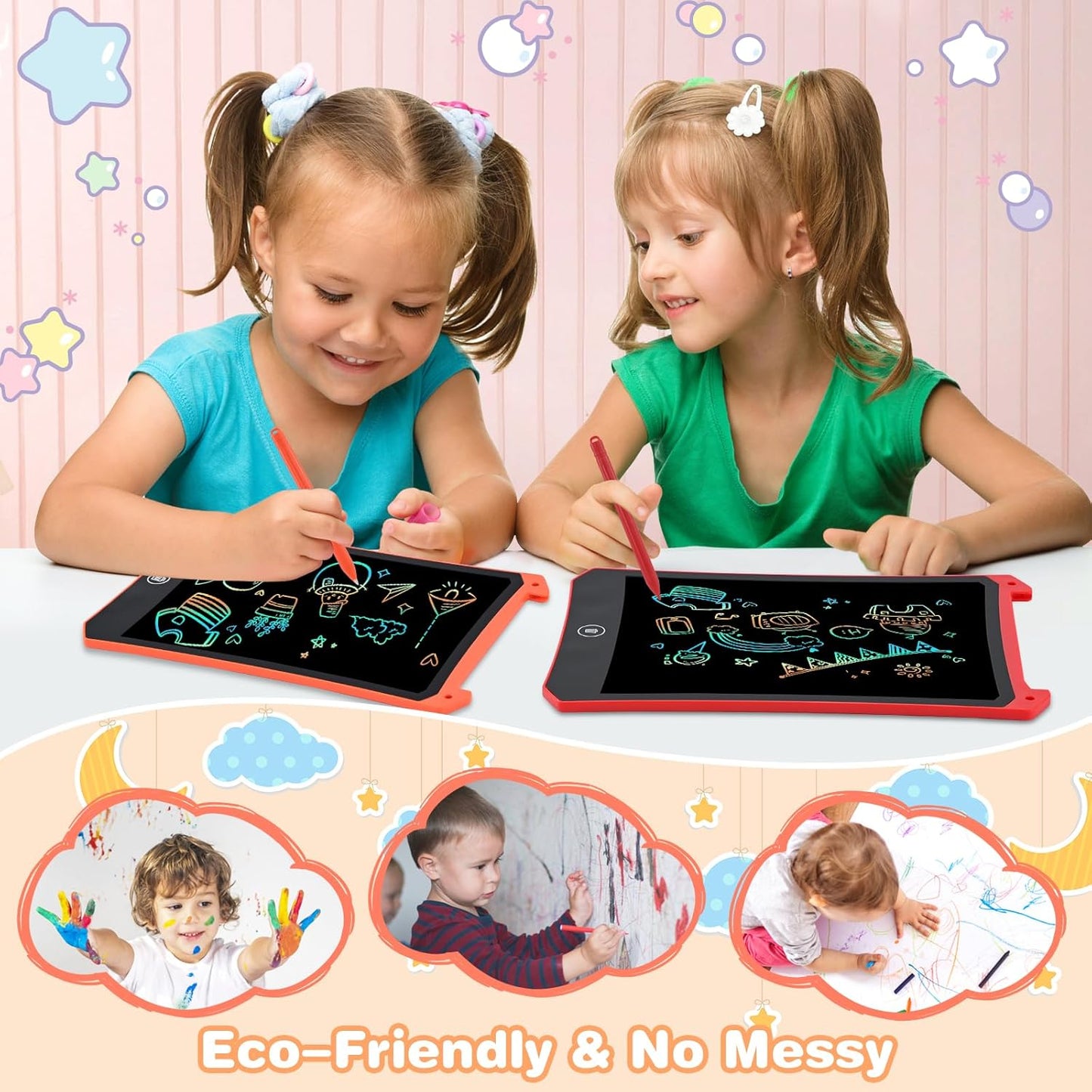 2 Pack LCD Doodle Board, 8.5 inch Reusable Drawing Tablet for Kids, LCD Writing Tablet Board w/ Stylus Pen, Pad for Boys and Girls, Birthday Gifts Travel Games Toys for Kids and Adults, Red & Orange