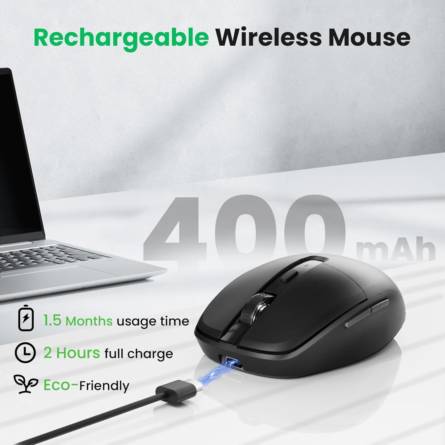 RaceGT USB C Wireless Mouse, 2.4G Rechargeable Portable Silent Mouse, RGB Lighting Type C Receiver Wireless Mice, Slim Travel Mouse for MacBook Air, Laptop, MacBook, Chromebook, Android, Windows, PC