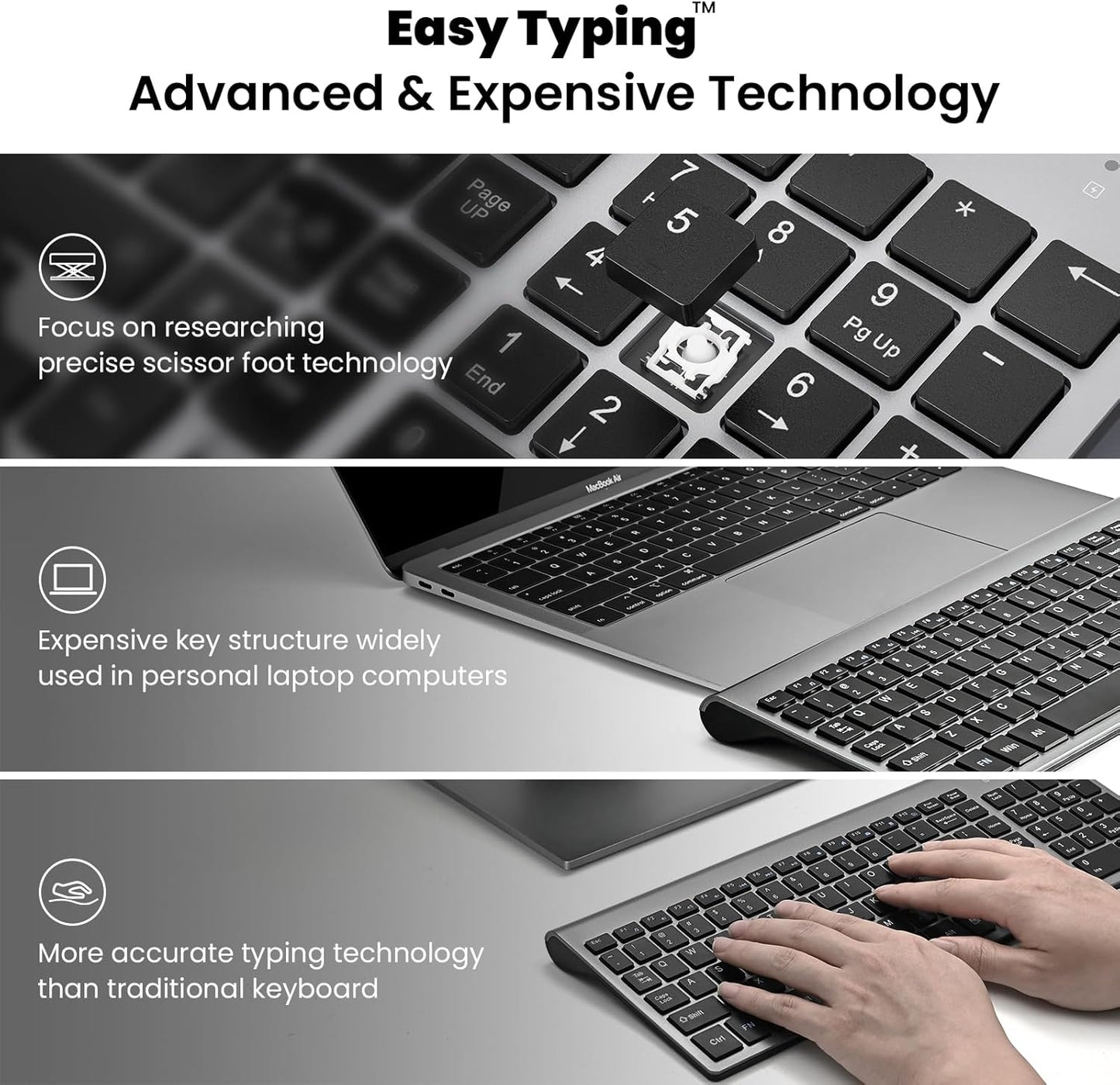 Wireless Keyboard Mouse Combo, cimetech 2.4G Compact Full Size Wireless Keyboard and Mouse Set, Ultra-Thin Sleek Design for Windows, Computer, Desktop, PC , Notebook, USB Receiver - (Grey)