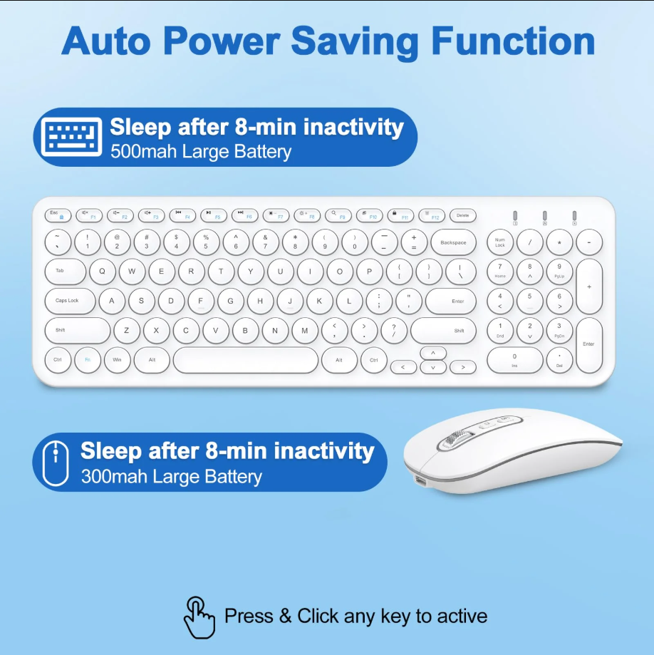 Wireless Keyboard and Mouse Combo, cimetech Rechargeable Compact Full Size Wireless Keyboard and Mouse Set 2.4G USB Ultra-Thin Sleek Design for Computer/Laptop/PC/Windows(White)