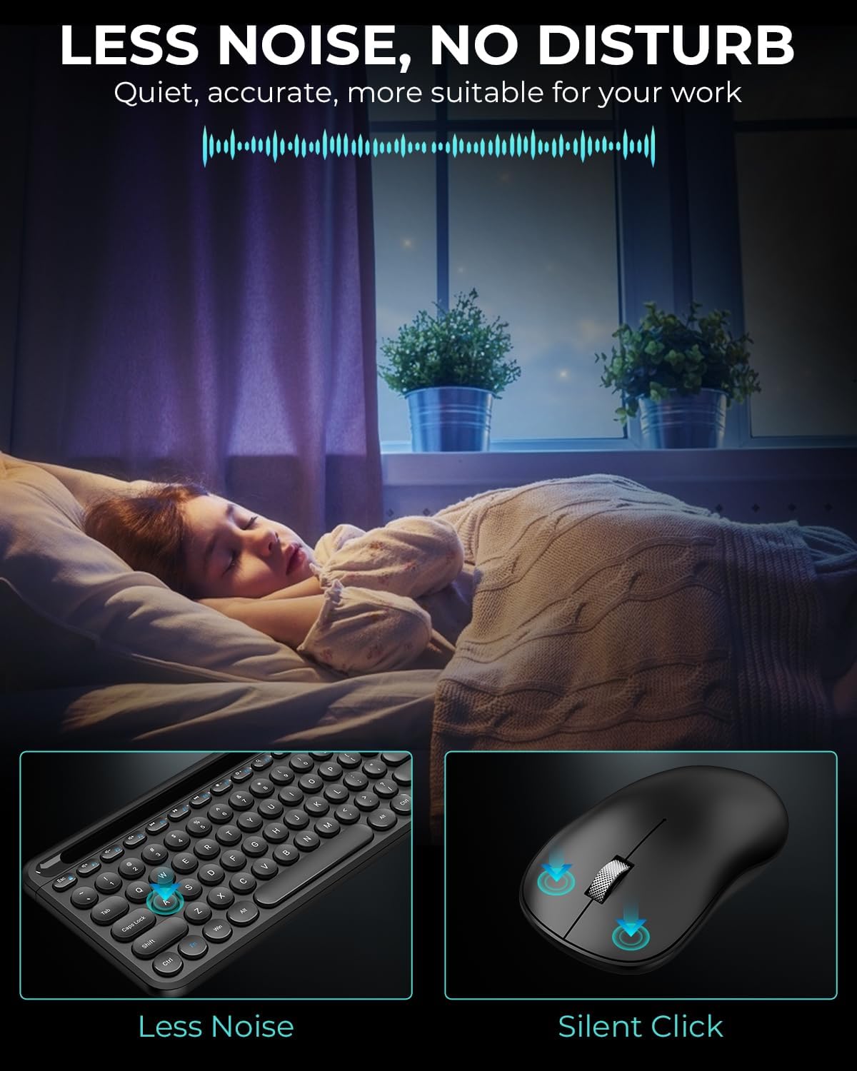 RaceGT Computer Keyboards & Mice, Wireless USB 2.4G Standard Keyboard & Mouse Set, Keyboard with Tablet Phone Holder, Silent Optical Mouse, Black