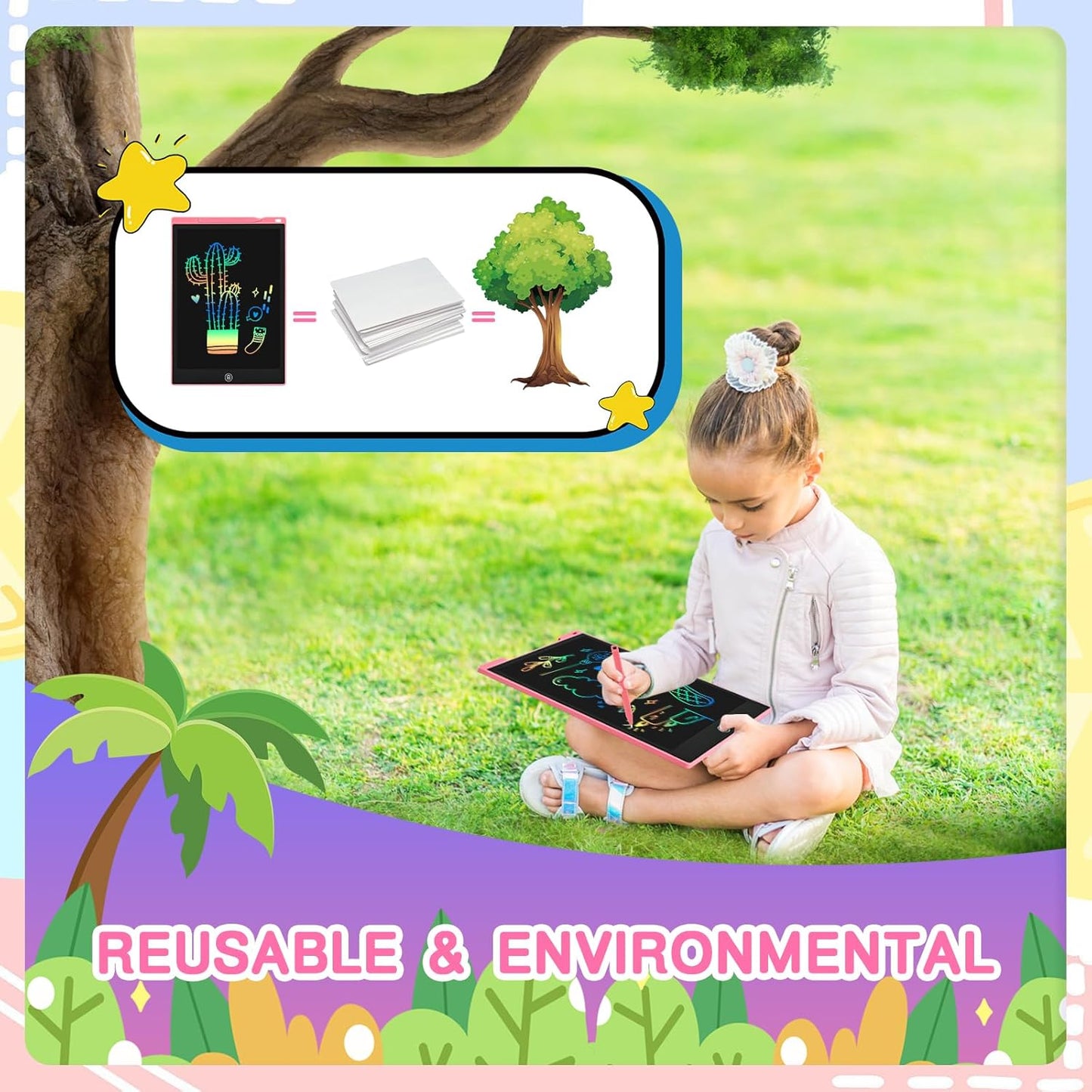 2 Pack LCD Writing Tablet, 12 inch Reusable Drawing Pad for Kids, Colourful Screen Drawing Tablet Doodle Board w/ Stylus Pen, Toy for 3 4 5 6 7 8 Years, Travel Games Toys Gifts for Kids and Adults