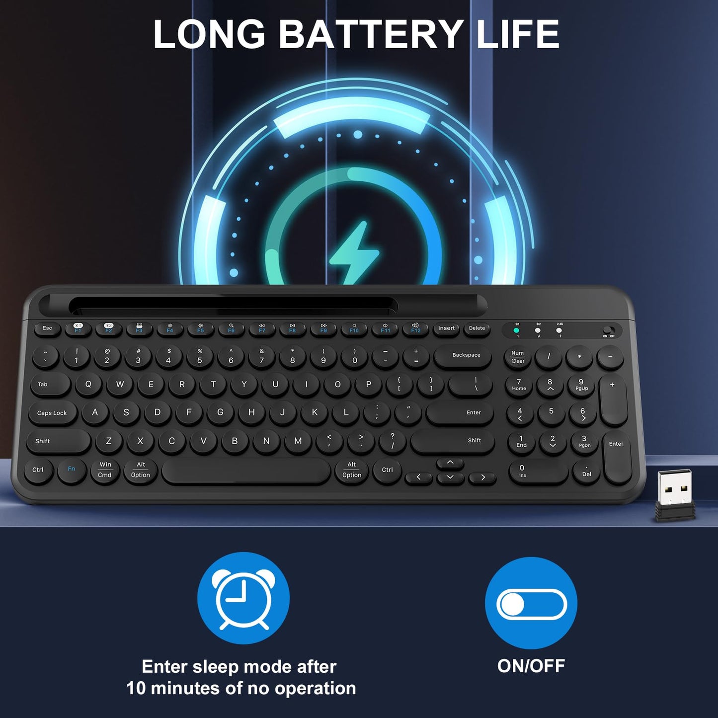 Bluetooth Keyboard, Dual Mode (BT 5.1+2.4G) Wireless Keyboard, Silent Computer Keyboard for Windows PC Laptop iPad Smartphone Tablet Android Mac, Black