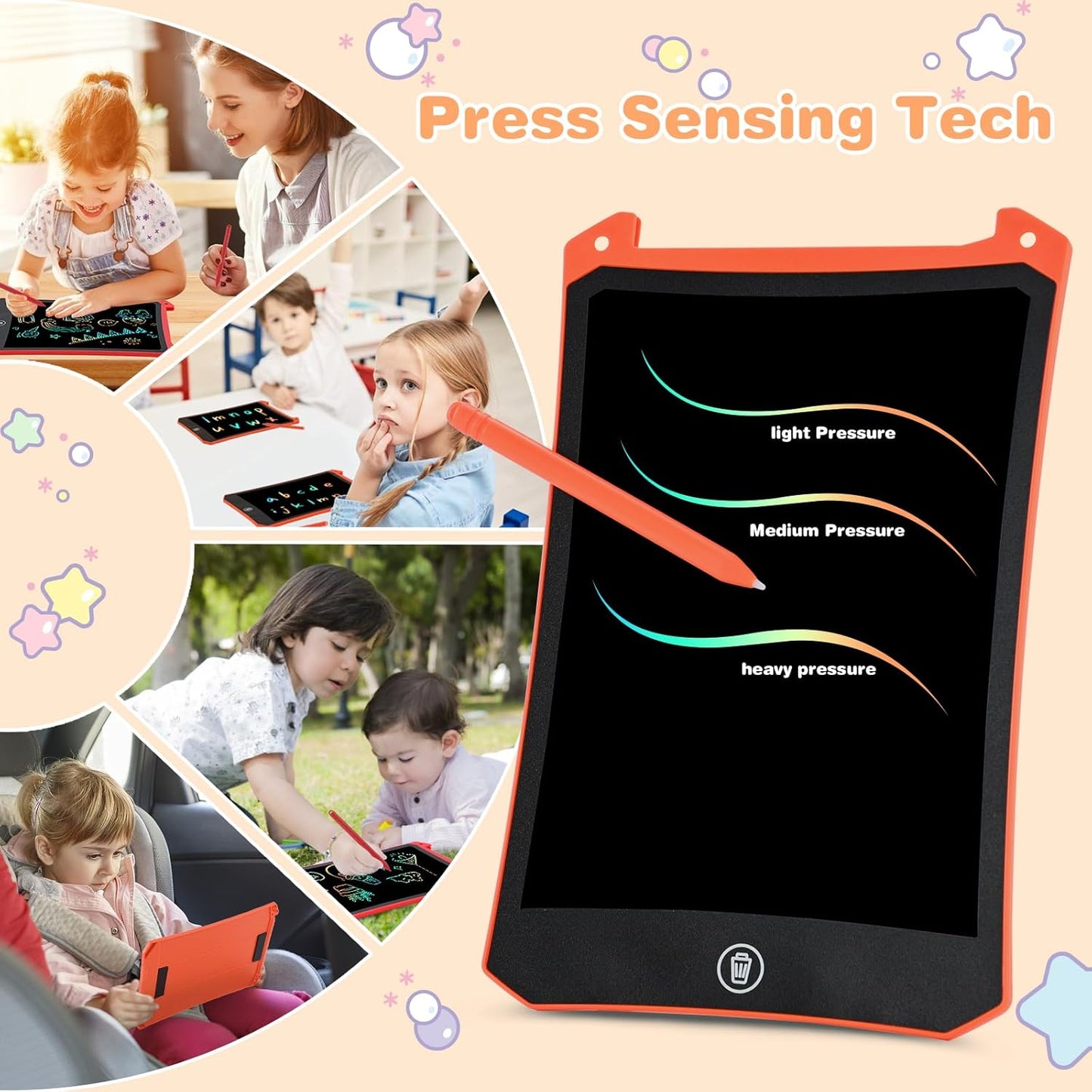 2 Pack LCD Doodle Board, 8.5 inch Reusable Drawing Tablet for Kids, LCD Writing Tablet Board w/ Stylus Pen, Pad for Boys and Girls, Birthday Gifts Travel Games Toys for Kids and Adults, Red & Orange