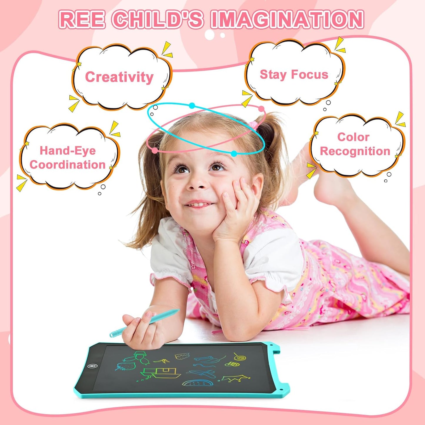 2 Pack LCD Writing Tablet, 10 inch Reusable Drawing Pad for Kids, Colourful Screen Drawing Tablet Doodle Board w/ Stylus Pen, Toy for 3 4 5 6 7 8 Years Old, Gifts for Kids and Adults, Pink & Blue