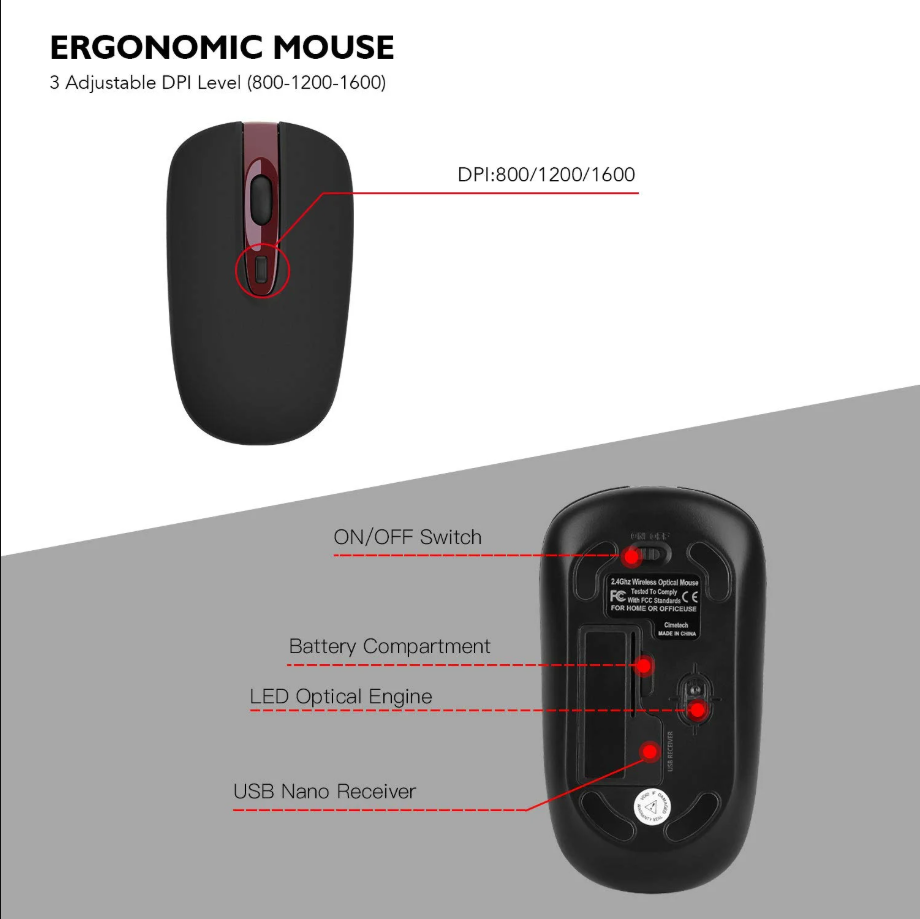 Wireless Keyboard Mouse Combo, Cimetech Compact Full Size Wireless Keyboard and Mouse Set 2.4G USB Ultra-Thin Sleek Design for PC/Laptop/Windows(Wine Red)