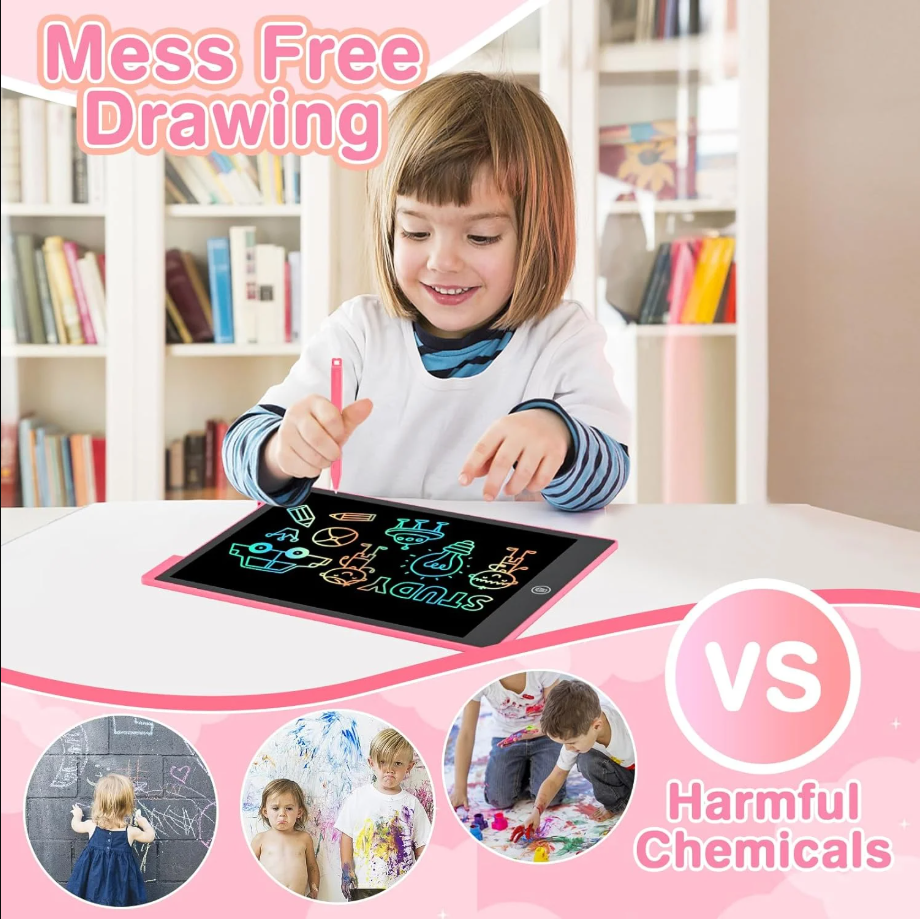 Cimetech LCD Writing Tablet, 12 inch Reusable Drawing Pad for Kids, Colorful Screen Drawing Tablet Doodle Board w/ Stylus Pen, Toy for 3 4 5 6 7 8 Years Old Kids, Gifts for Kids and Adults, Pink