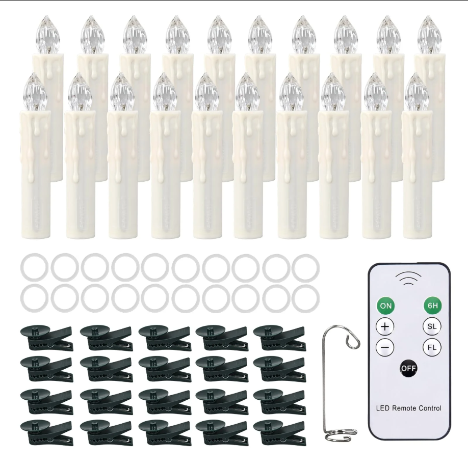 20PCS Floating Candles with Remote Control, Christmas Decoration Flickering Magic Hanging Flameless Candles with Clips/Hooks, Fall Table Decor Home Room Birthday Party Anniversaries