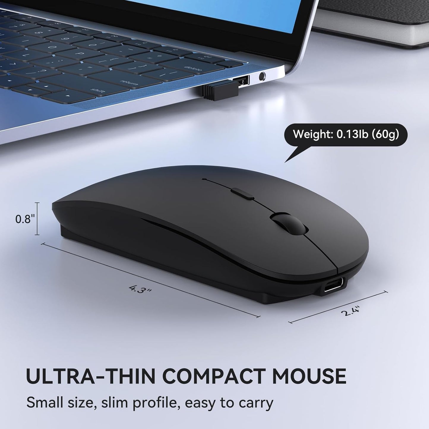 RaceGT USB C Wireless Mouse, Rechargeable Portable Silent Mouse Nano USB and Type C Receiver Dual Mode Wireless Mice, Slim Travel Mouse for MacBook Air, Laptop, Mac, MacBook, Chromebook, Android, PC