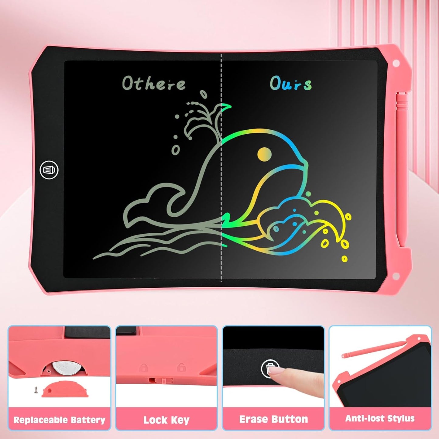2 Pack LCD Writing Tablet, 10 inch Reusable Drawing Pad for Kids, Colourful Screen Drawing Tablet Doodle Board w/ Stylus Pen, Toy for 3 4 5 6 7 8 Years Old, Gifts for Kids and Adults, Pink & Blue