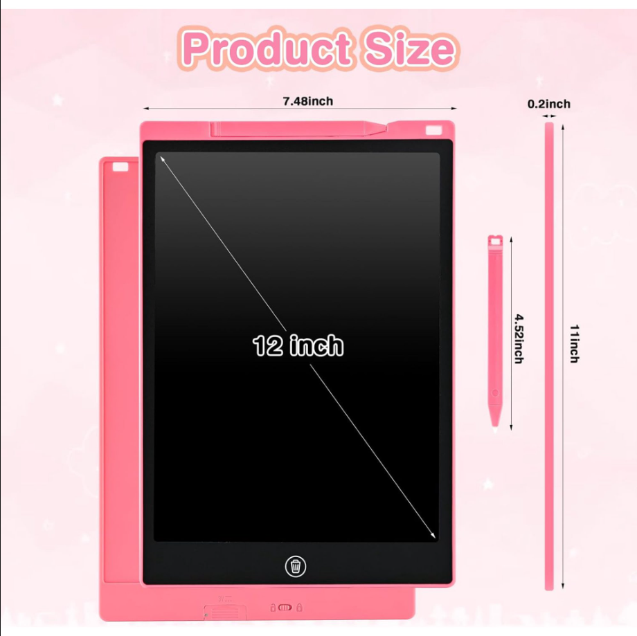 Cimetech LCD Writing Tablet, 12 inch Reusable Drawing Pad for Kids, Colorful Screen Drawing Tablet Doodle Board w/ Stylus Pen, Toy for 3 4 5 6 7 8 Years Old Kids, Gifts for Kids and Adults, Pink