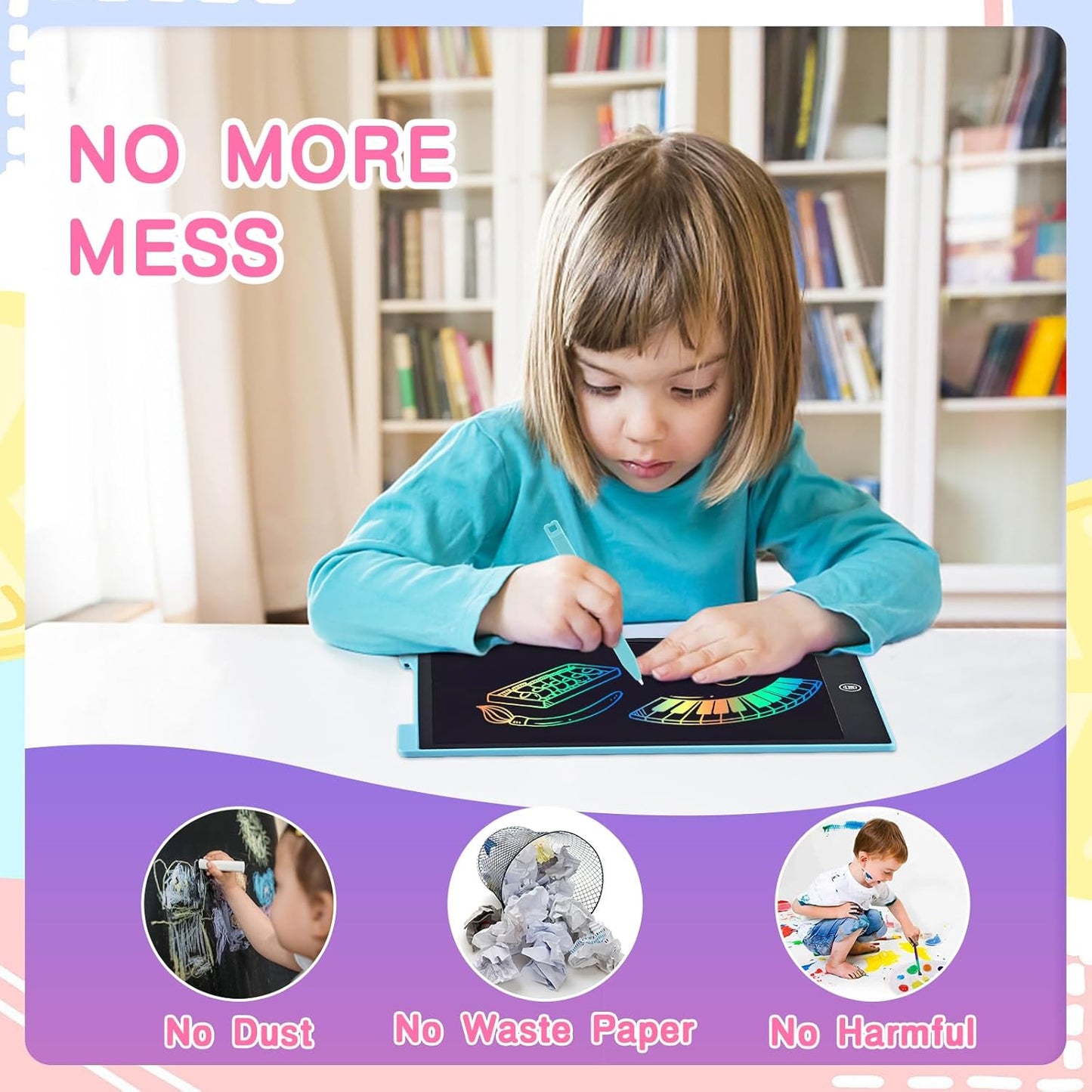 2 Pack LCD Writing Tablet, 12 inch Reusable Drawing Pad for Kids, Colourful Screen Drawing Tablet Doodle Board w/ Stylus Pen, Toy for 3 4 5 6 7 8 Years, Travel Games Toys Gifts for Kids and Adults