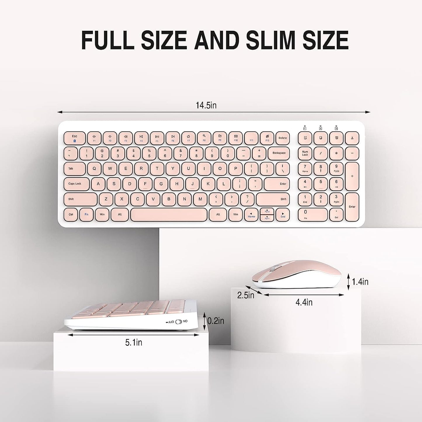 Wireless Keyboard Mouse Combo, RaceGT 2.4G Compact Full Size Wireless Keyboard and Mouse Set with Less Noise Keys, Ergonomic Design, Ultra-Thin Sleek Design, USB Silent Mouse, Pink