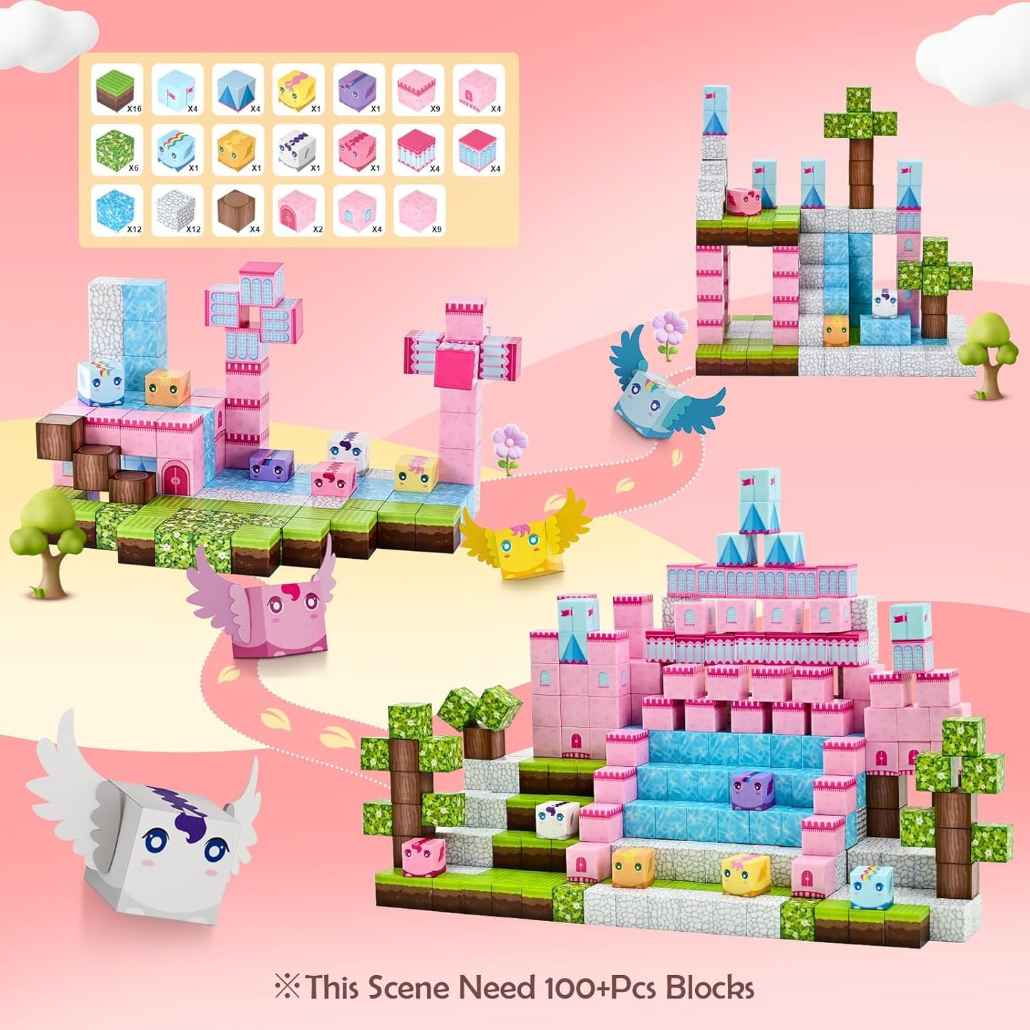 Magnetic Blocks for Girls Toys- 100pcs Magnet Castle Building Set, Magnetic Toys for Montessori Toddler, Birthday Gifts for Kids 3+ Years Old, STEM Montessori Sensory Toys for Boys & Girls