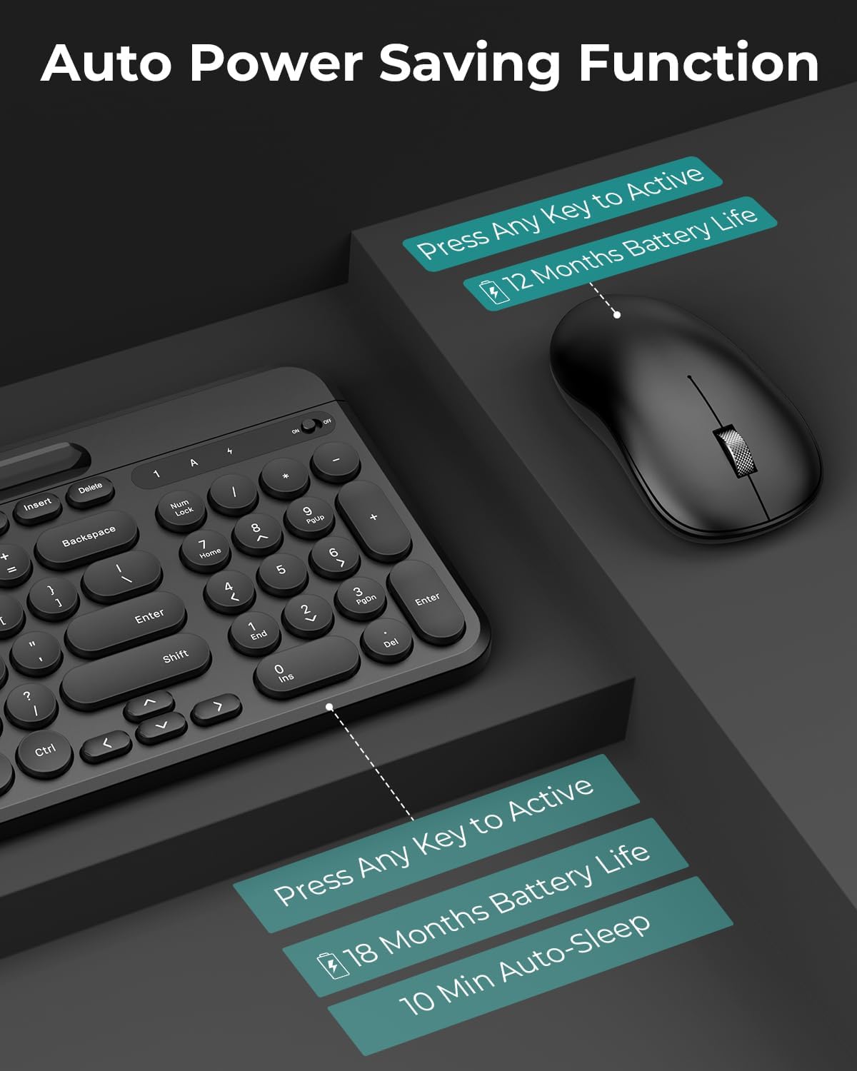 RaceGT Computer Keyboards & Mice, Wireless USB 2.4G Standard Keyboard & Mouse Set, Keyboard with Tablet Phone Holder, Silent Optical Mouse, Black