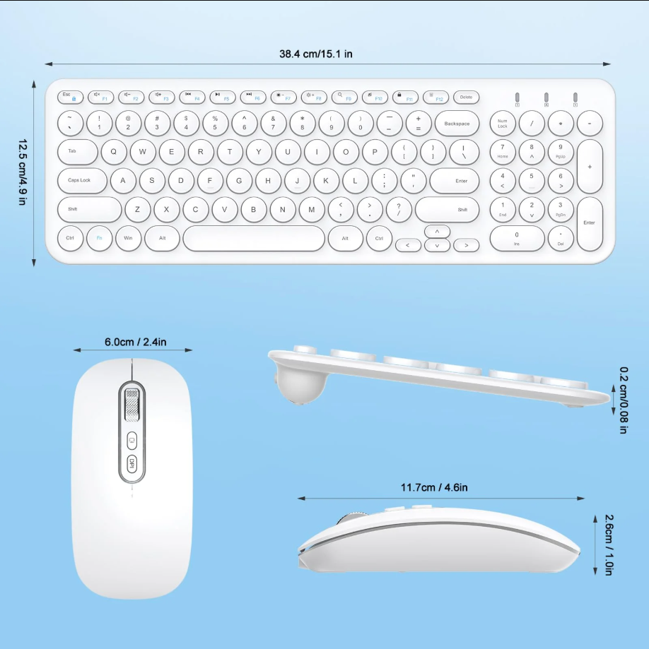 Wireless Keyboard and Mouse Combo, cimetech Rechargeable Compact Full Size Wireless Keyboard and Mouse Set 2.4G USB Ultra-Thin Sleek Design for Computer/Laptop/PC/Windows(White)