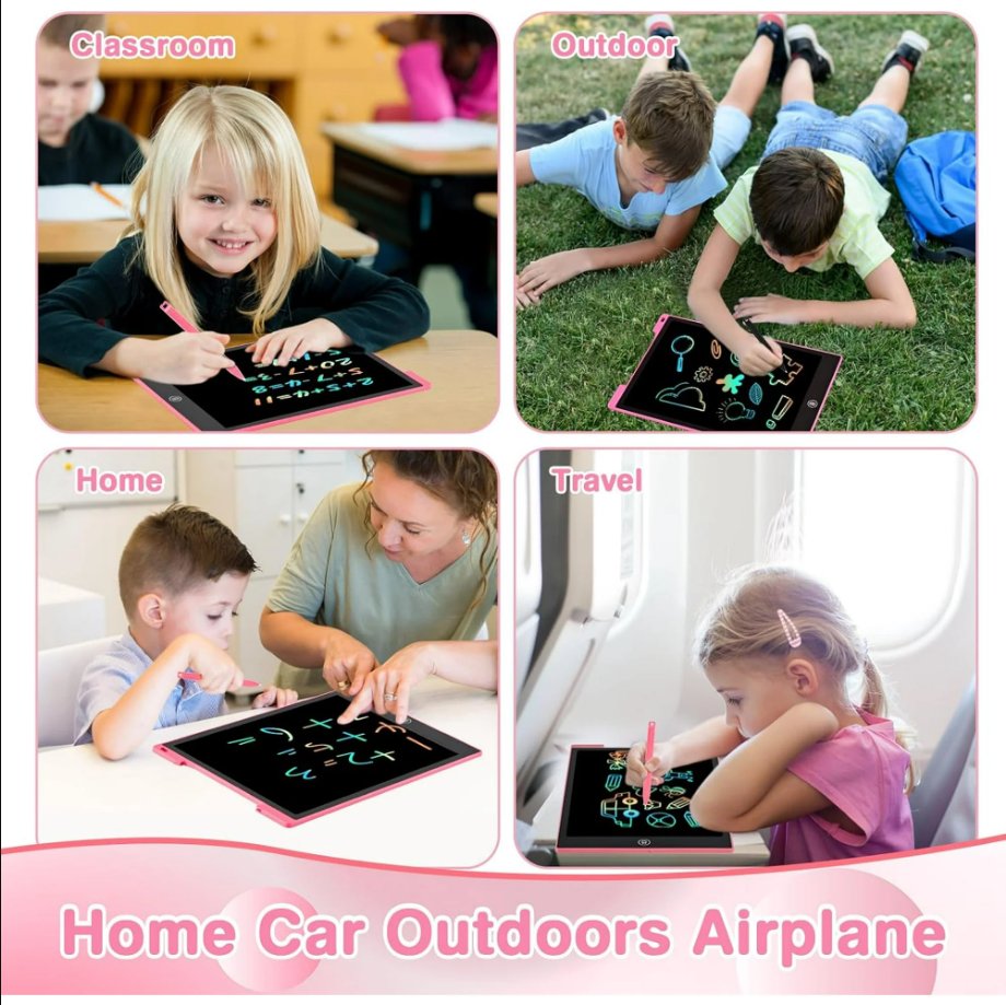 Cimetech LCD Writing Tablet, 12 inch Reusable Drawing Pad for Kids, Colorful Screen Drawing Tablet Doodle Board w/ Stylus Pen, Toy for 3 4 5 6 7 8 Years Old Kids, Gifts for Kids and Adults, Pink