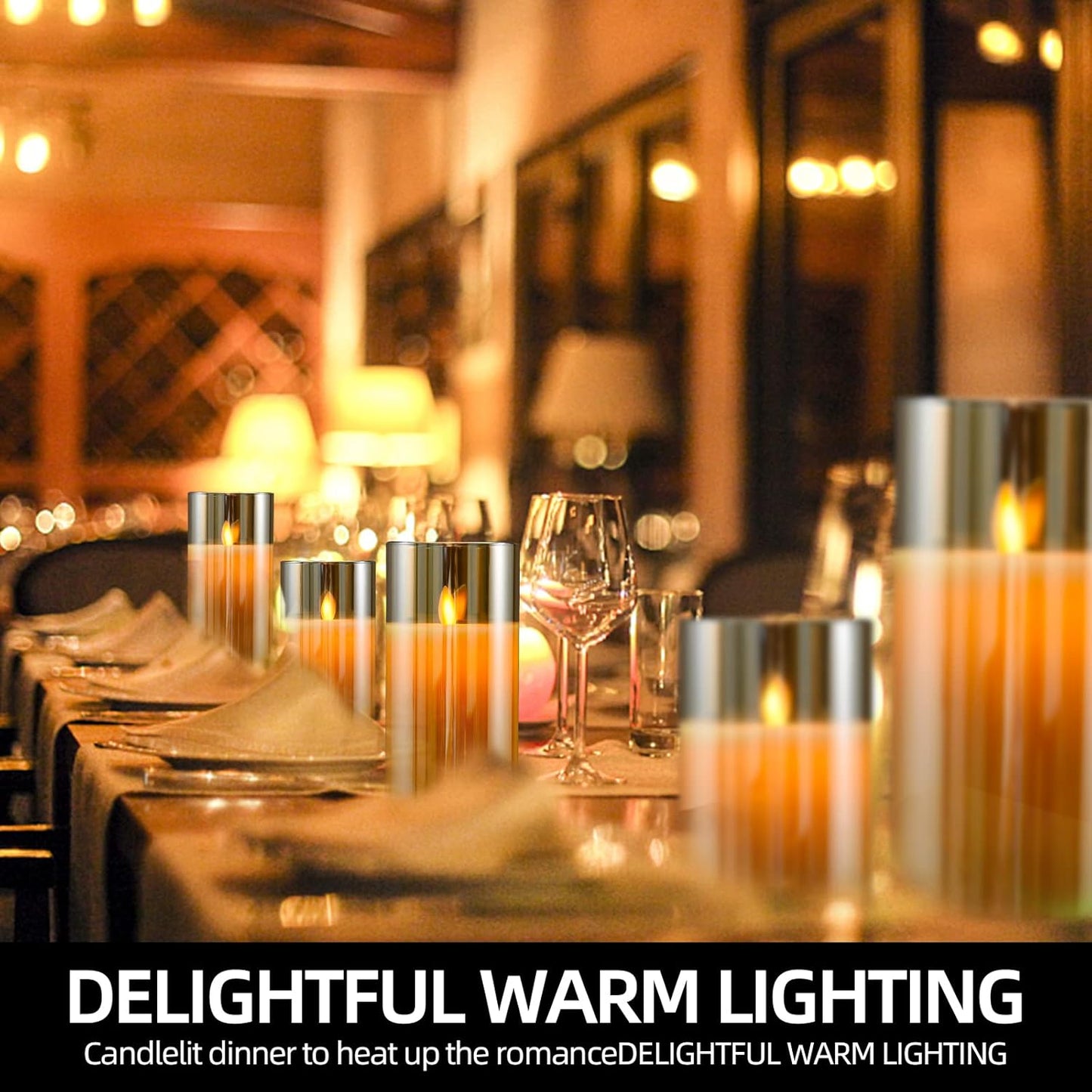 cntorich Flameless Candles 4" 5" 6" Set of 3 Outdoor Indoor Fake Pillars Gold Glass LED Battery Operated Candles Include 10-Key Remote Timer for Wedding Party Halloween Christmas Thanksgiving