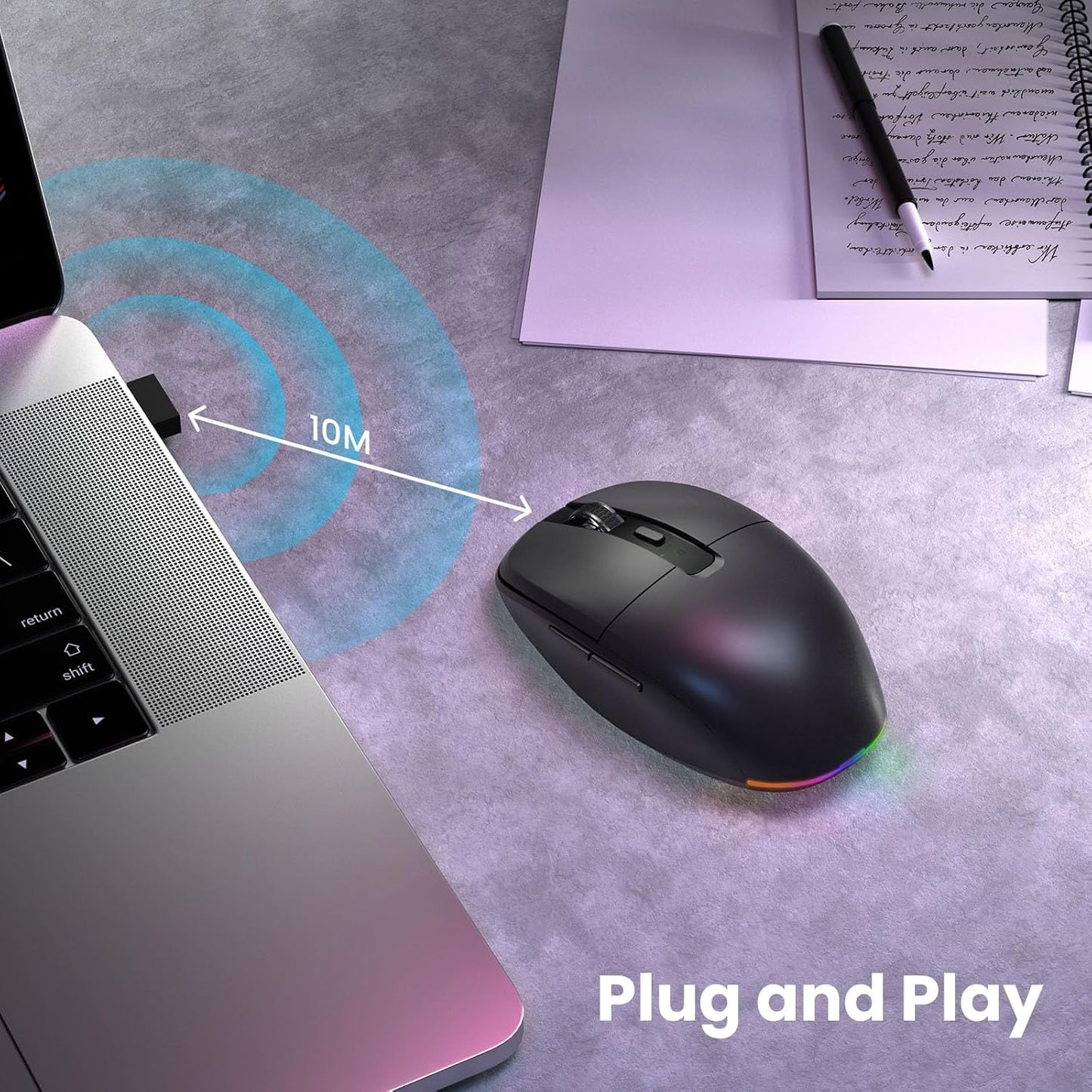 RaceGT USB C Wireless Mouse, 2.4G Rechargeable Portable Silent Mouse, RGB Lighting Type C Receiver Wireless Mice, Slim Travel Mouse for MacBook Air, Laptop, MacBook, Chromebook, Android, Windows, PC