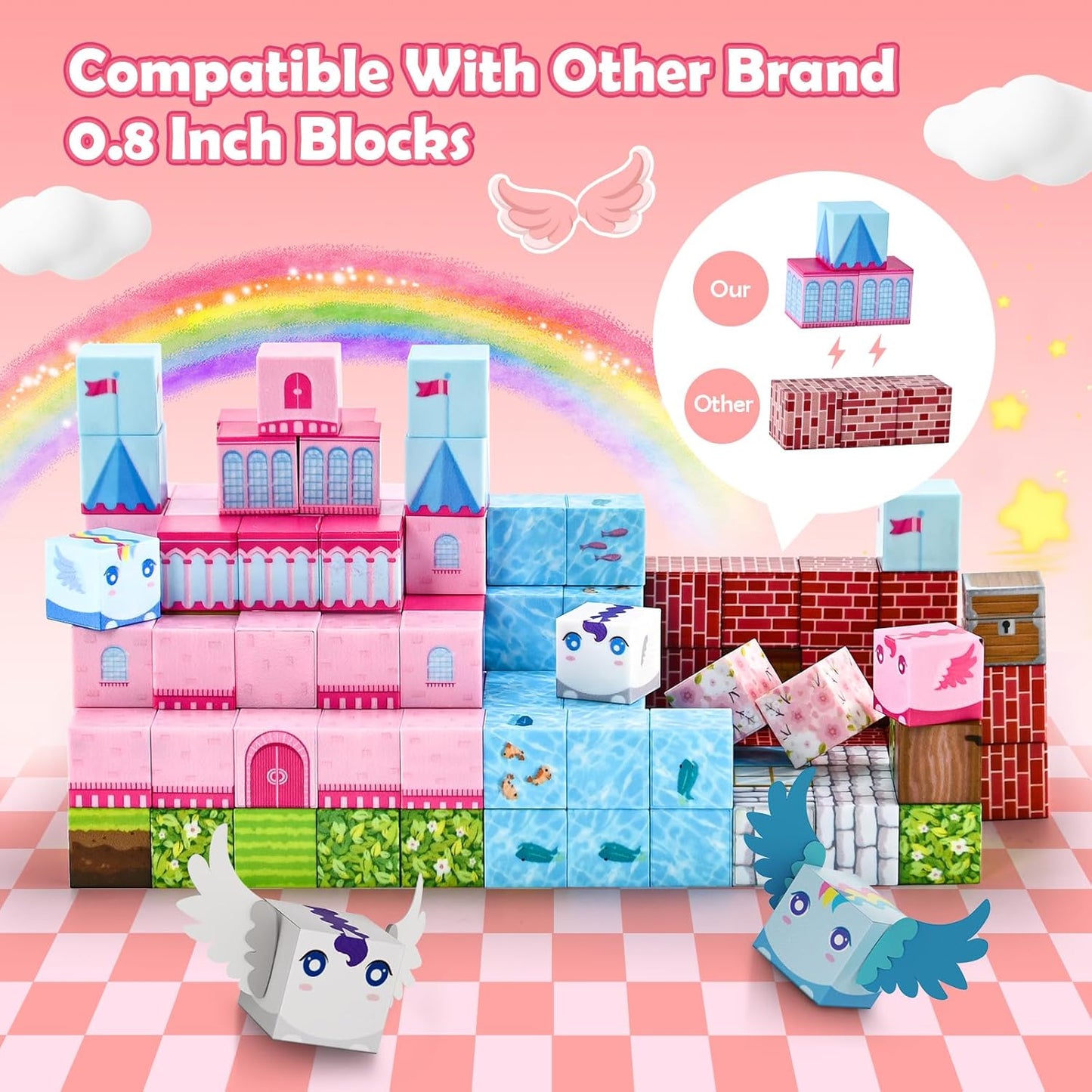 Magnetic Blocks for Girls Toys- 100pcs Magnet Castle Building Set, Magnetic Toys for Montessori Toddler, Birthday Gifts for Kids 3+ Years Old, STEM Montessori Sensory Toys for Boys & Girls