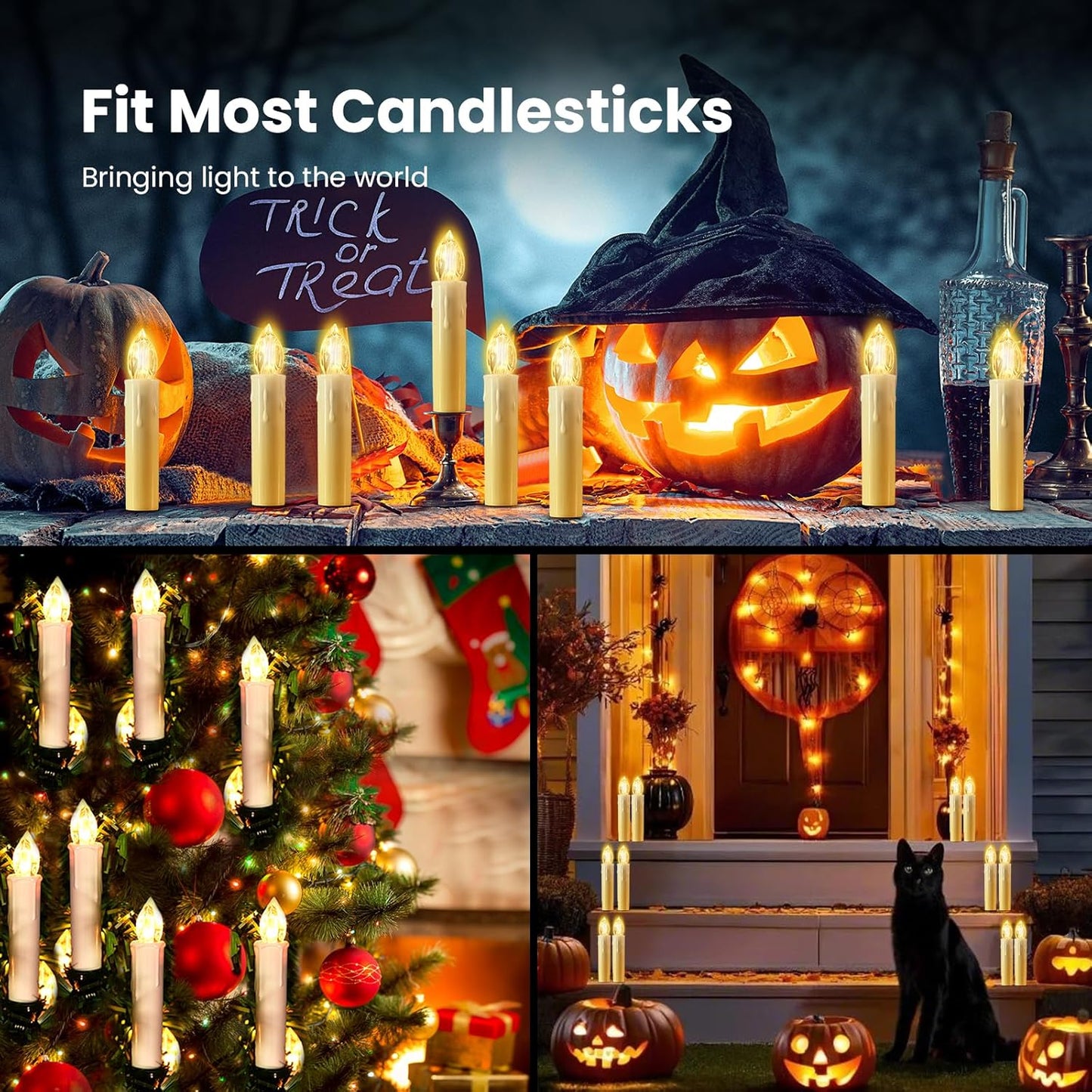 12PCS LED Flameless Candles, Cimetech Battery Operated Candle Lights with Remote Control Timer/Clips, Warm White Window Candles for Home Indoor Outdoor Wedding Halloween Christmas Trees Decor
