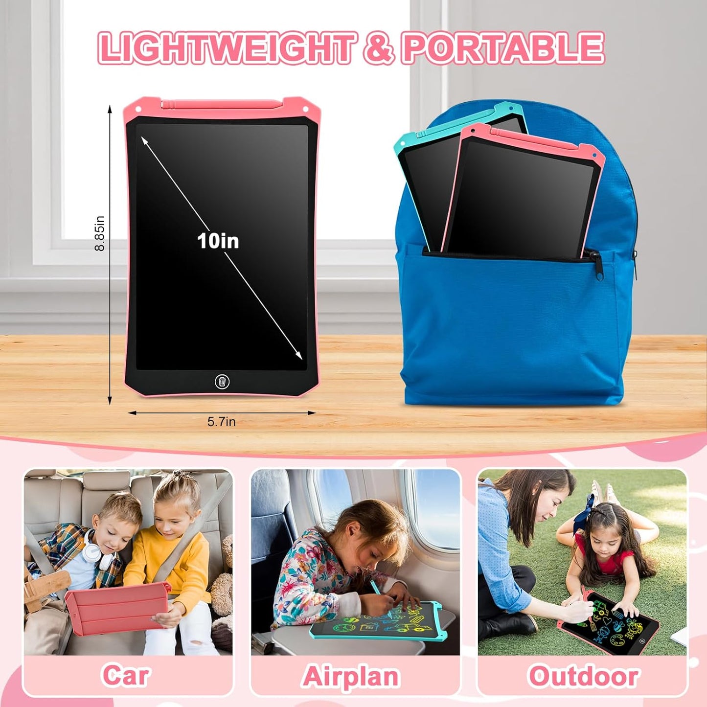 2 Pack LCD Writing Tablet, 10 inch Reusable Drawing Pad for Kids, Colourful Screen Drawing Tablet Doodle Board w/ Stylus Pen, Toy for 3 4 5 6 7 8 Years Old, Gifts for Kids and Adults, Pink & Blue
