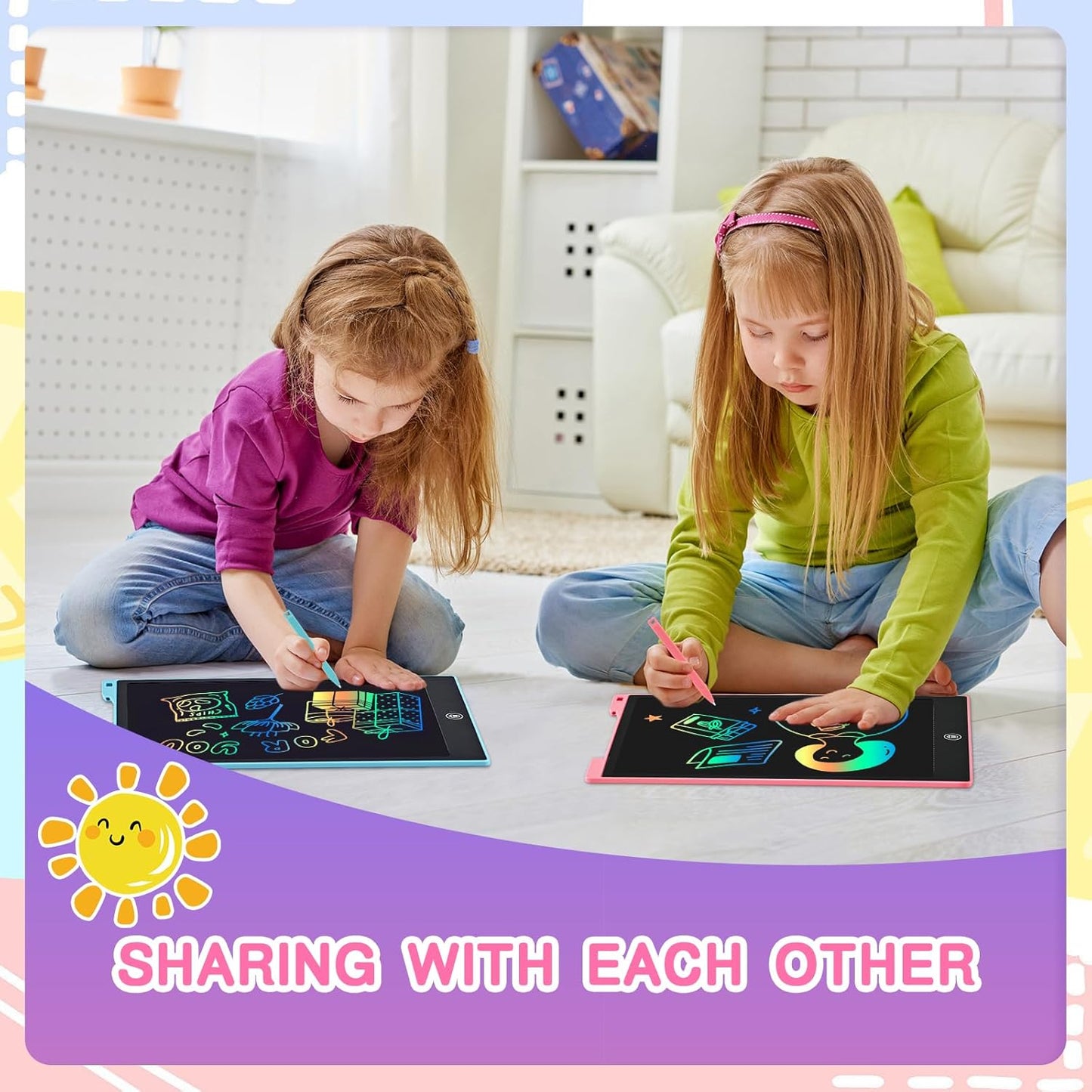 2 Pack LCD Writing Tablet, 12 inch Reusable Drawing Pad for Kids, Colourful Screen Drawing Tablet Doodle Board w/ Stylus Pen, Toy for 3 4 5 6 7 8 Years, Travel Games Toys Gifts for Kids and Adults