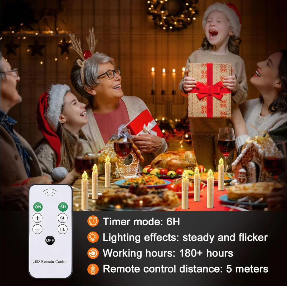 20PCS Floating Candles with Remote Control, Christmas Decoration Flickering Magic Hanging Flameless Candles with Clips/Hooks, Fall Table Decor Home Room Birthday Party Anniversaries