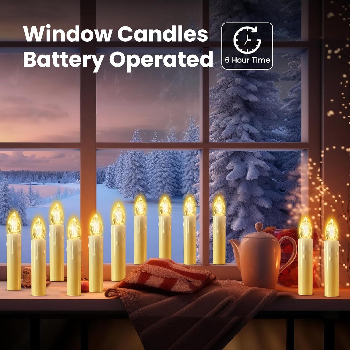 12PCS LED Flameless Candles, Cimetech Battery Operated Candle Lights with Remote Control Timer/Clips, Warm White Window Candles for Home Indoor Outdoor Wedding Halloween Christmas Trees Decor