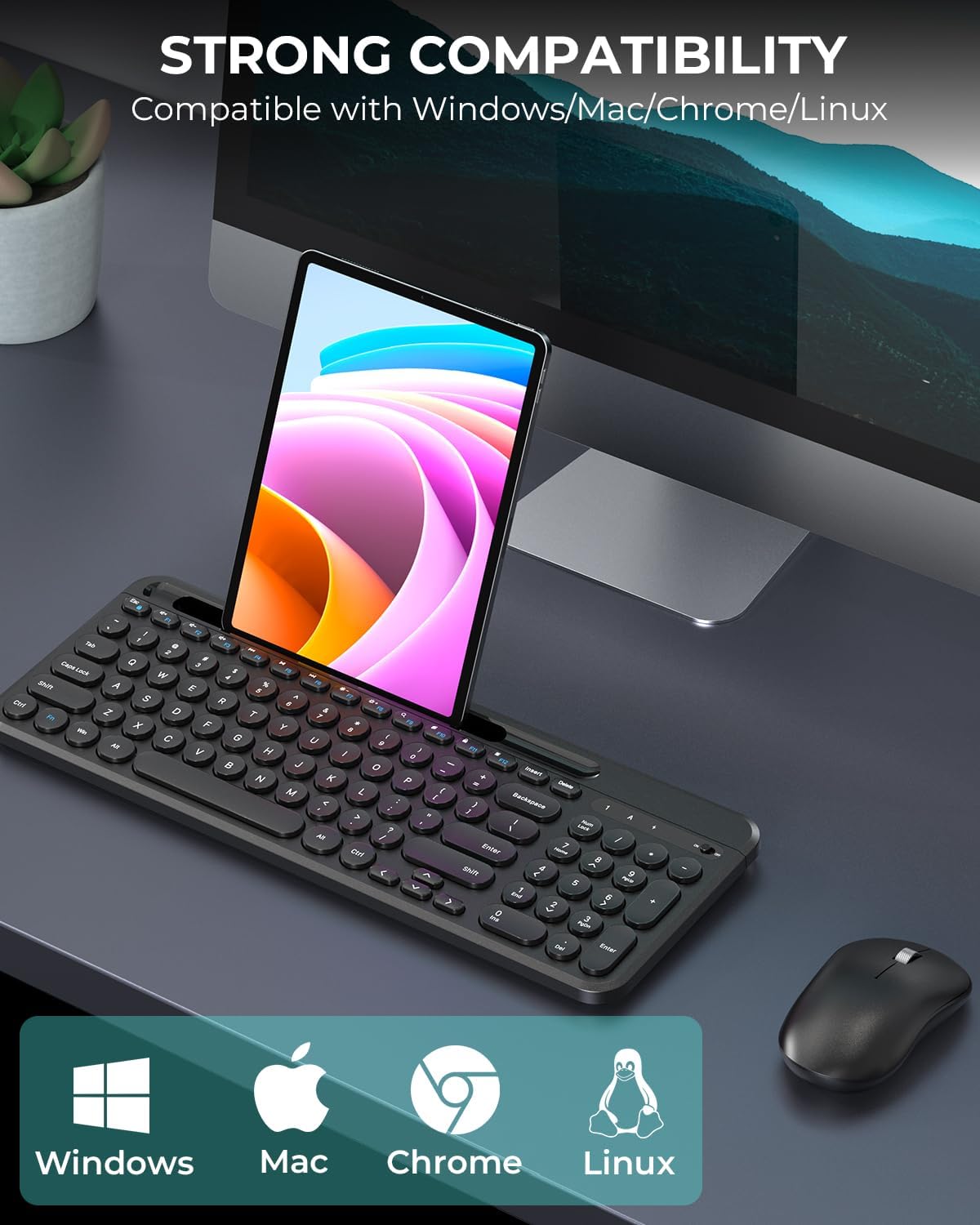 RaceGT Computer Keyboards & Mice, Wireless USB 2.4G Standard Keyboard & Mouse Set, Keyboard with Tablet Phone Holder, Silent Optical Mouse, Black
