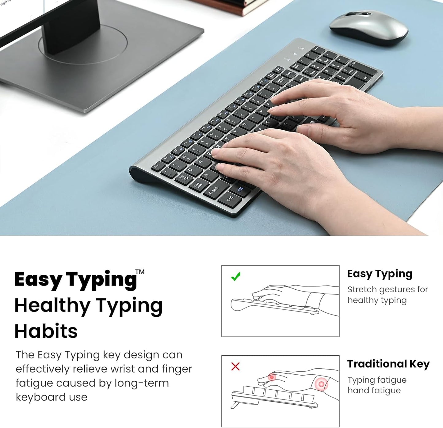 Wireless Keyboard Mouse Combo, cimetech 2.4G Compact Full Size Wireless Keyboard and Mouse Set, Ultra-Thin Sleek Design for Windows, Computer, Desktop, PC , Notebook, USB Receiver - (Grey)