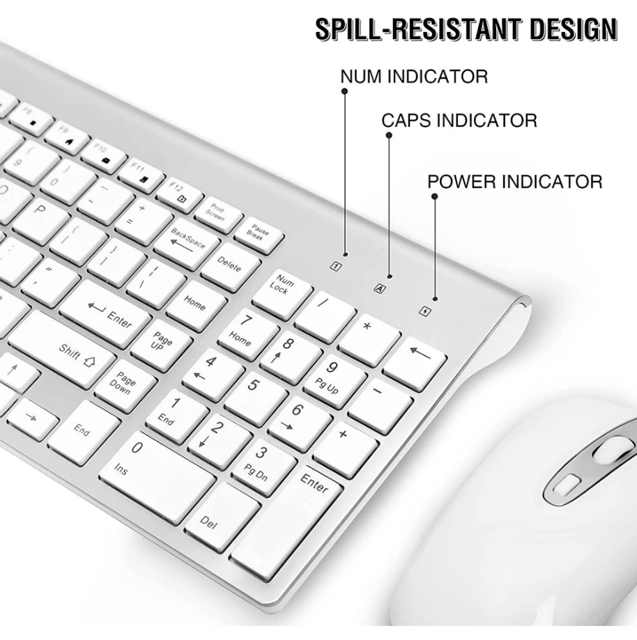 Wireless Keyboard Mouse Combo, Cimetech Compact Full Size Wireless Keyboard and Mouse Set 2.4G Ultra-Thin Sleek Design for Windows, Computer, Desktop, PC, Notebook, Laptop-Silver