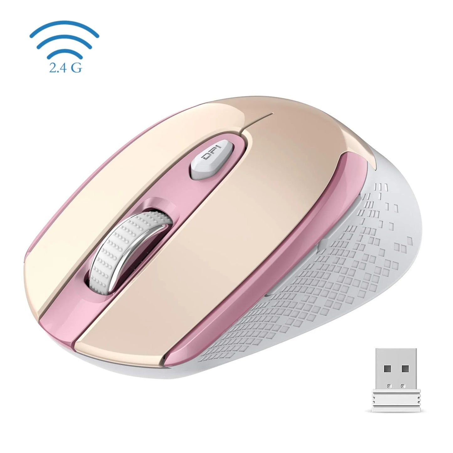 Wireless Mouse, 2.4G Wireless Ergonomic Optical Mouse, Cimetech Slim Silent Mouse with USB Receiver and 3 Adjustable DPI Cordless Computer Mouse for Laptop, Desktop, MacBook ,PC and Home Office-Pink