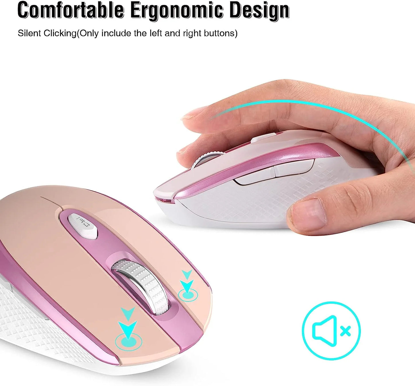Wireless Mouse, 2.4G Wireless Ergonomic Optical Mouse, Cimetech Slim Silent Mouse with USB Receiver and 3 Adjustable DPI Cordless Computer Mouse for Laptop, Desktop, MacBook ,PC and Home Office-Pink