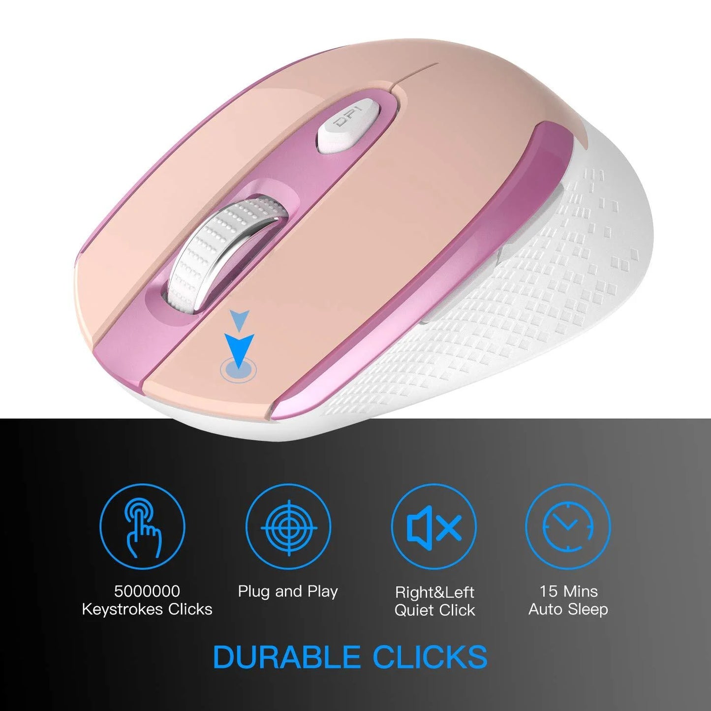 Wireless Mouse, 2.4G Wireless Ergonomic Optical Mouse, Cimetech Slim Silent Mouse with USB Receiver and 3 Adjustable DPI Cordless Computer Mouse for Laptop, Desktop, MacBook ,PC and Home Office-Pink
