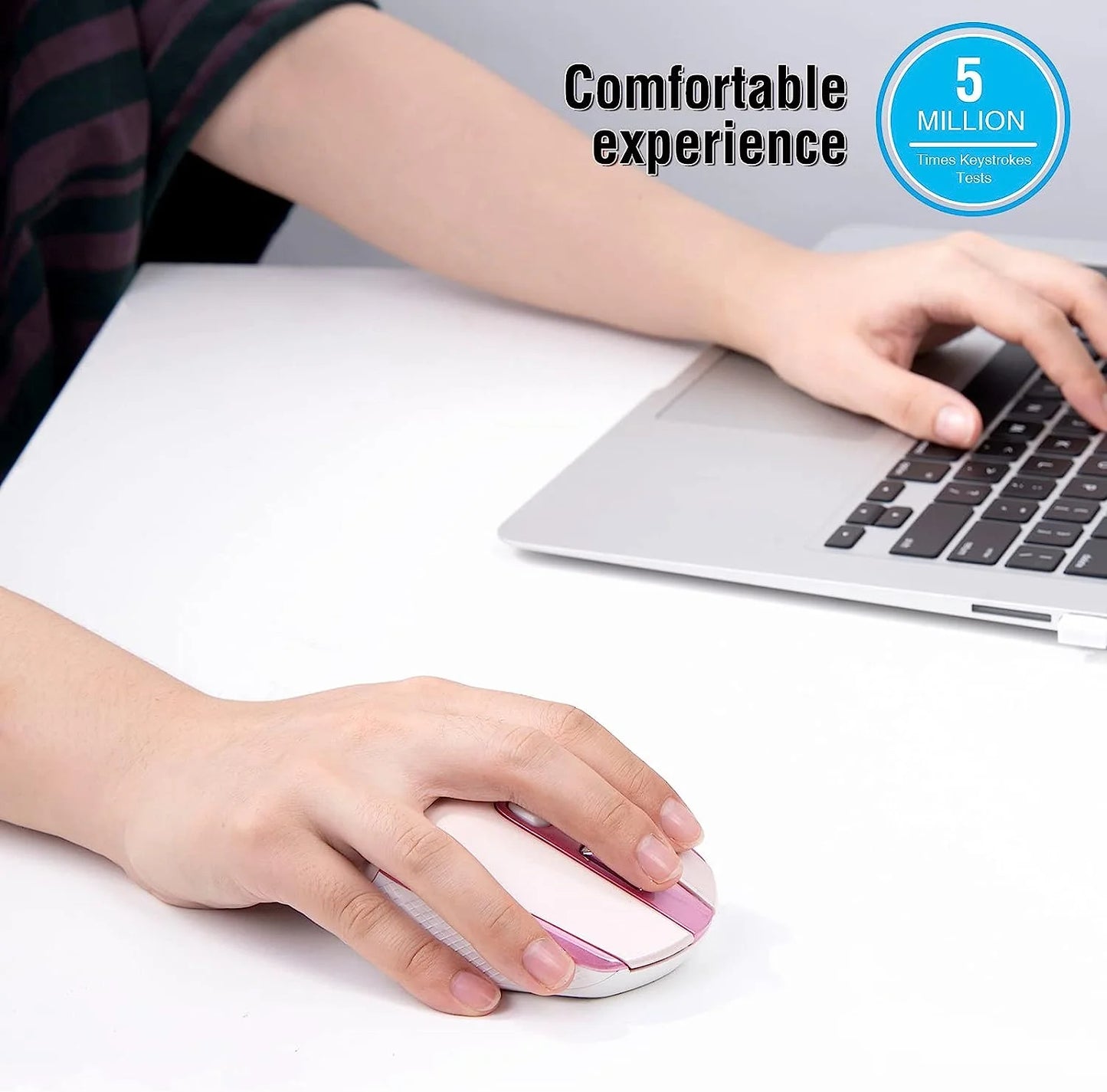 Wireless Mouse, 2.4G Wireless Ergonomic Optical Mouse, Cimetech Slim Silent Mouse with USB Receiver and 3 Adjustable DPI Cordless Computer Mouse for Laptop, Desktop, MacBook ,PC and Home Office-Pink