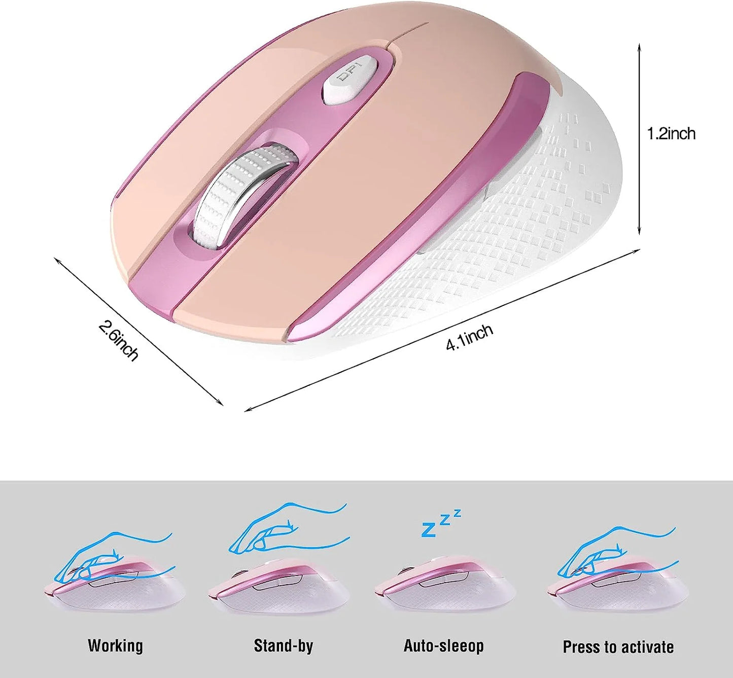 Wireless Mouse, 2.4G Wireless Ergonomic Optical Mouse, Cimetech Slim Silent Mouse with USB Receiver and 3 Adjustable DPI Cordless Computer Mouse for Laptop, Desktop, MacBook ,PC and Home Office-Pink