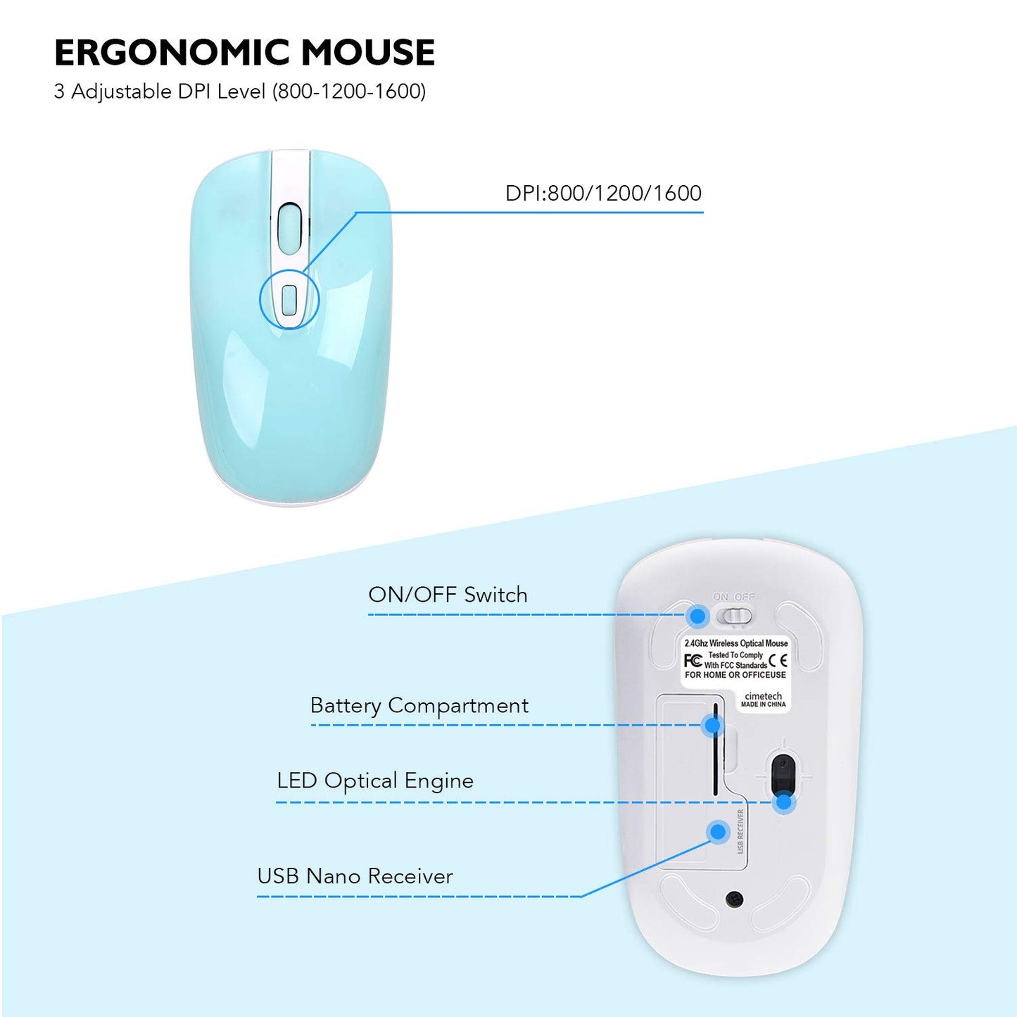 Cimetech Wireless Keyboard Mouse and Combo, Compact Full Size Keyboard and Mouse Set 2.4G Ultra-Thin Sleek Design for Windows, Computer, Desktop, PC, Notebook, Laptop-Blue