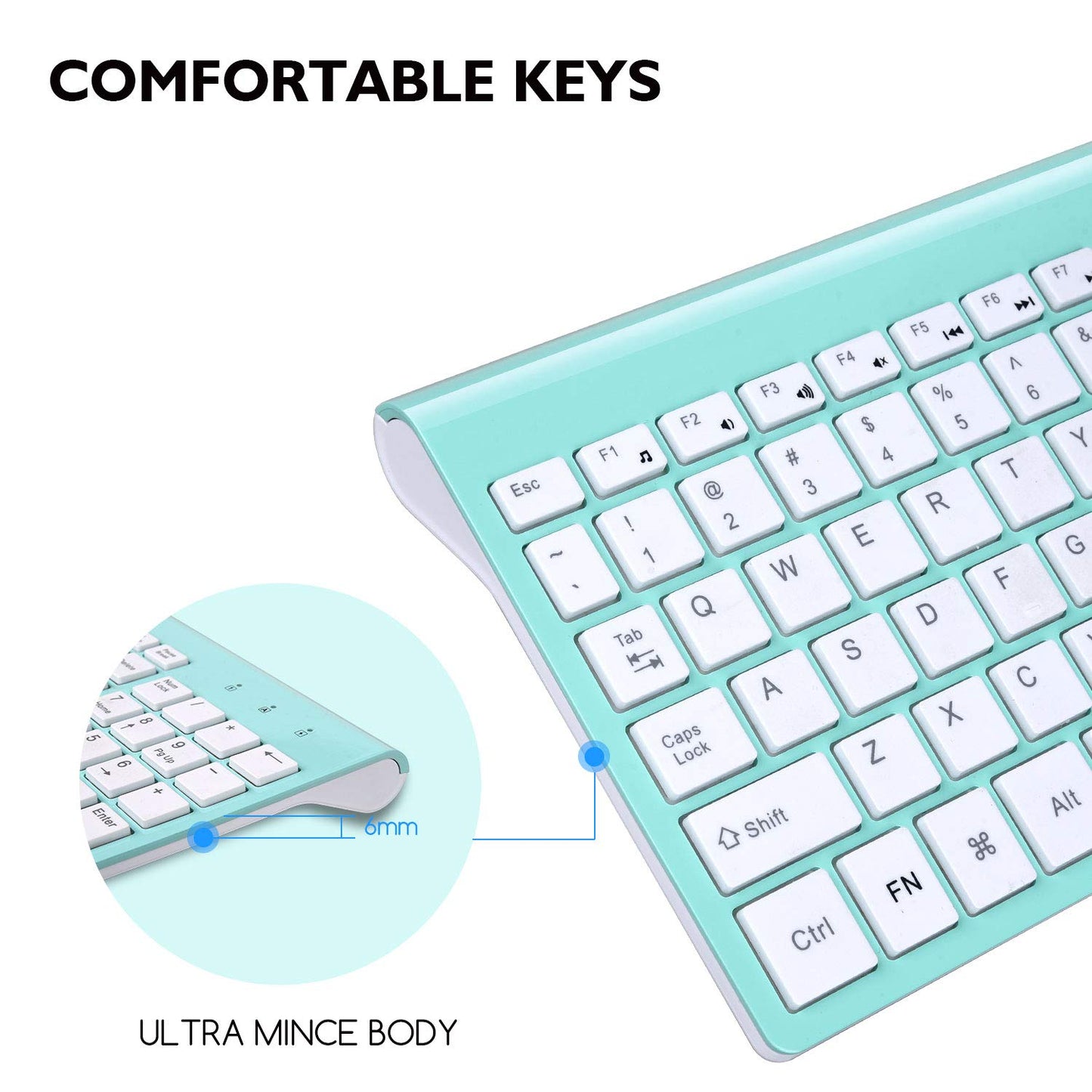 Cimetech Wireless Keyboard Mouse and Combo, Compact Full Size Keyboard and Mouse Set 2.4G Ultra-Thin Sleek Design for Windows, Computer, Desktop, PC, Notebook, Laptop-Blue