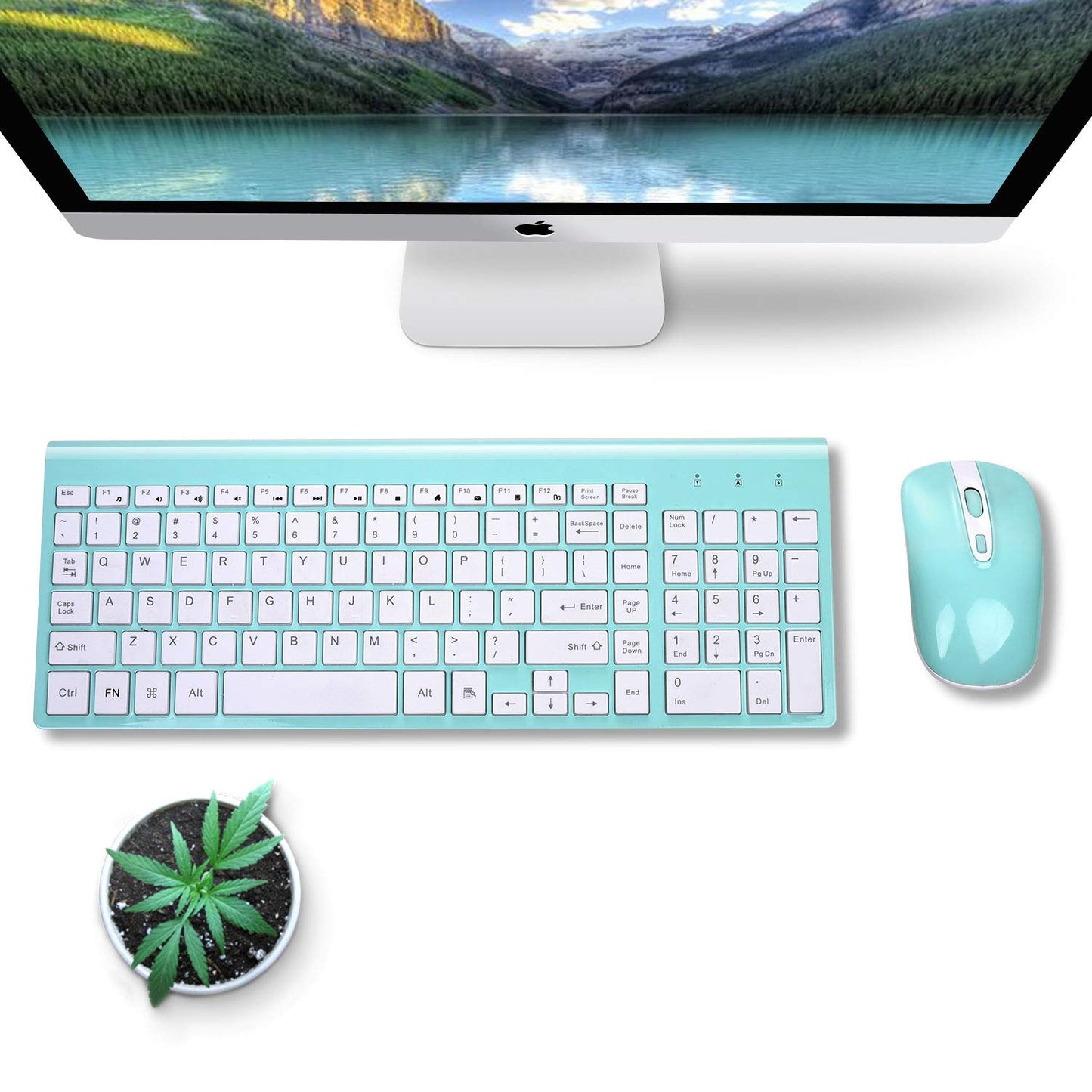 Cimetech Wireless Keyboard Mouse and Combo, Compact Full Size Keyboard and Mouse Set 2.4G Ultra-Thin Sleek Design for Windows, Computer, Desktop, PC, Notebook, Laptop-Blue